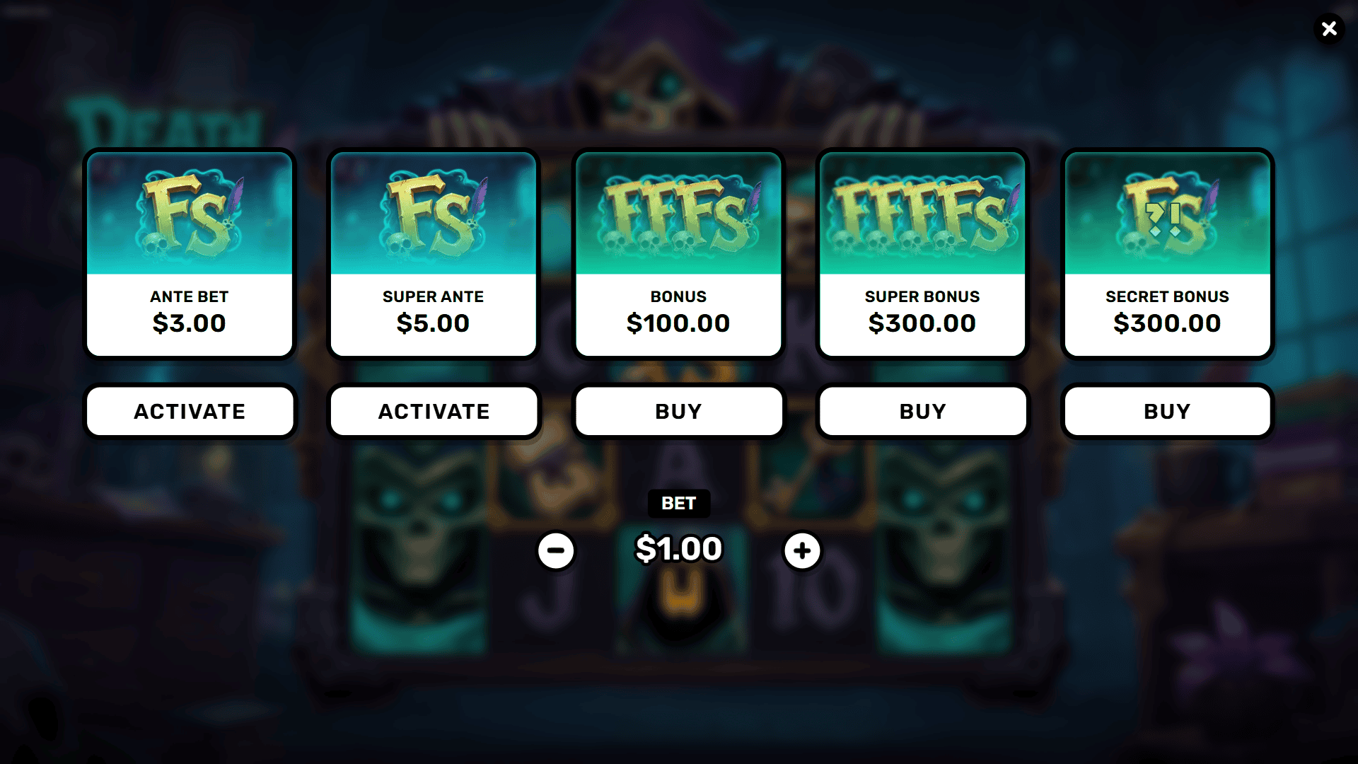 Death Inc. bonus buy menu