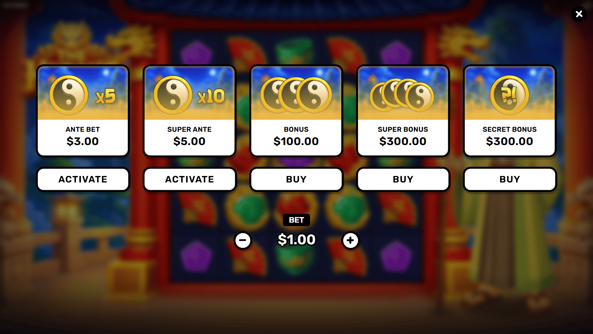 The Hermit bonus buy menu