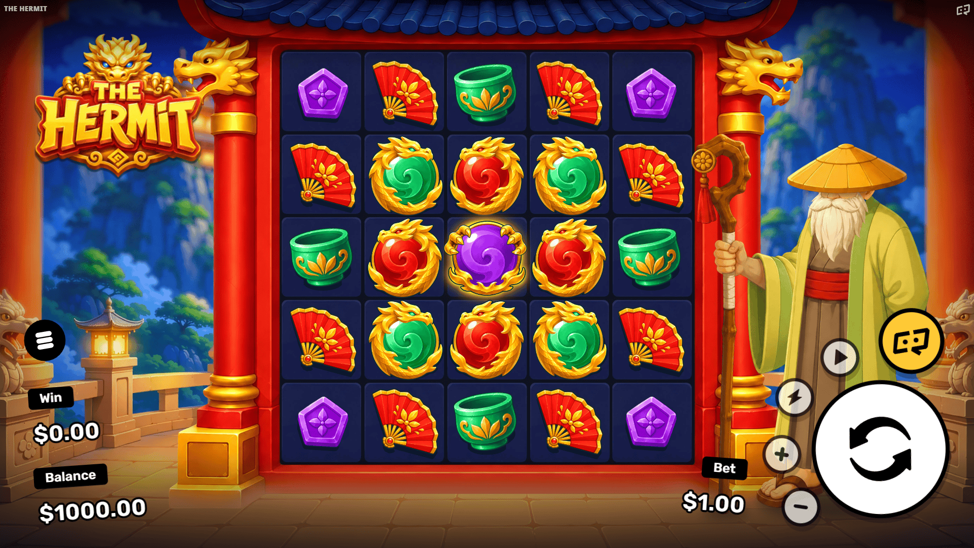 The Hermit slot gameplay reels