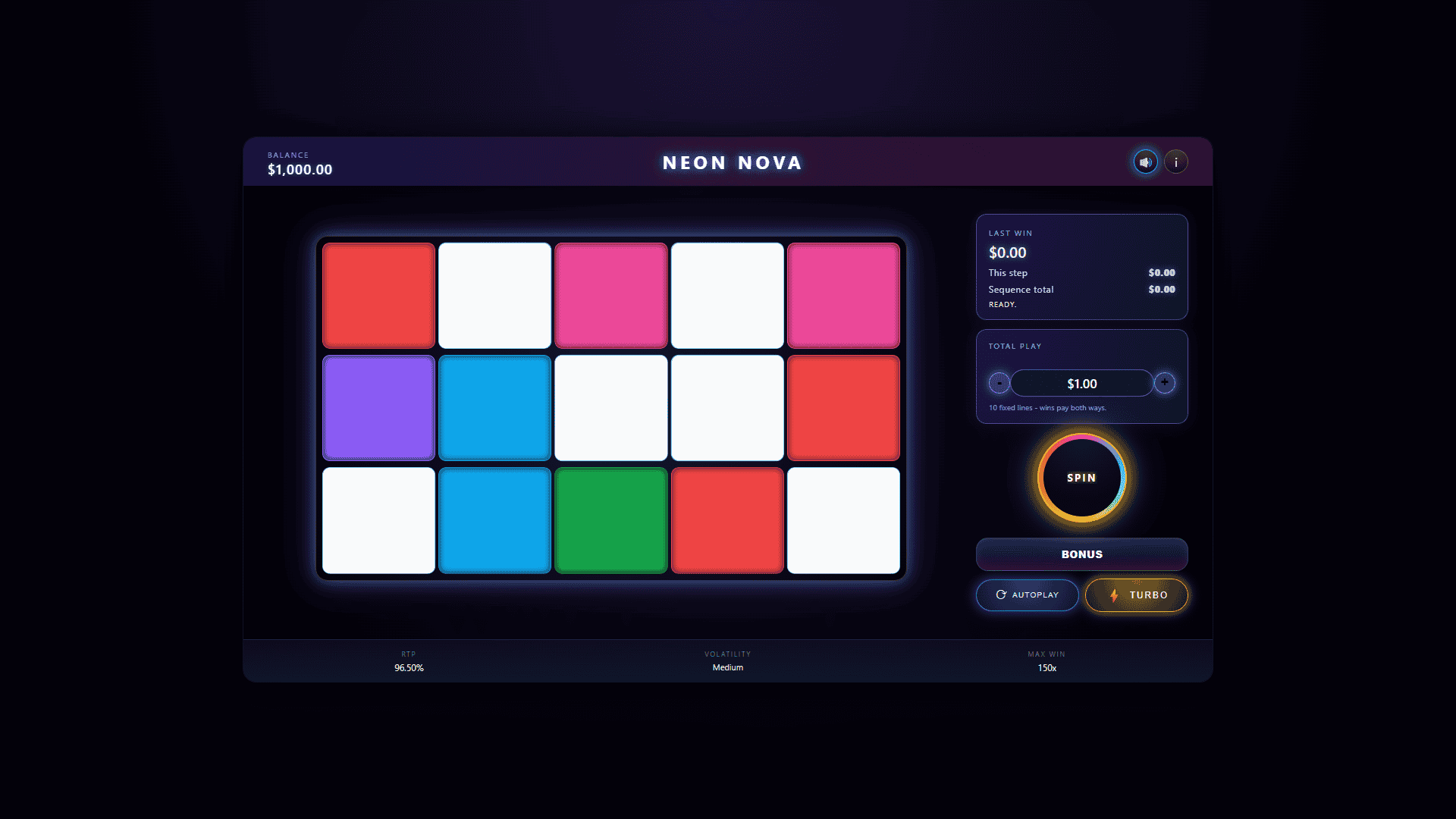 Neon Nova slot gameplay reels