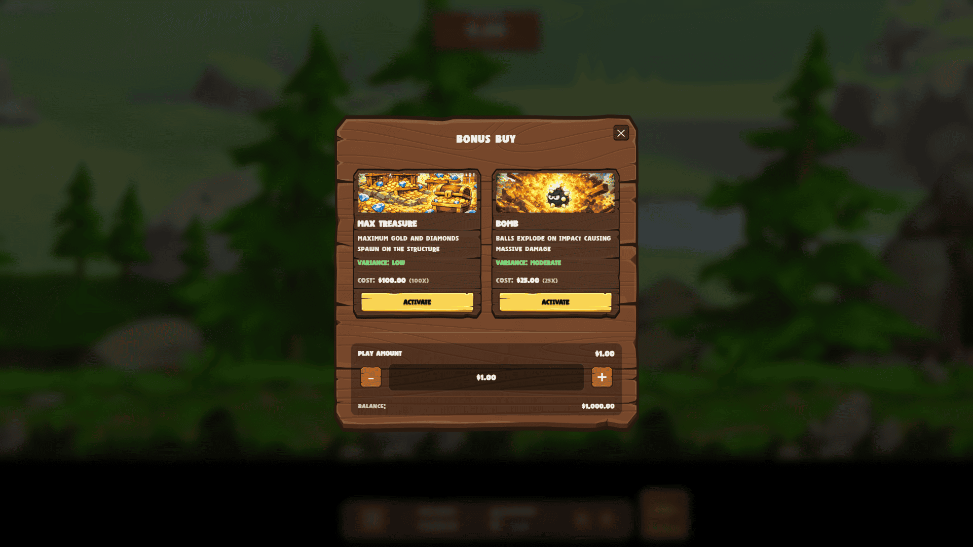 Angry Balls bonus buy menu