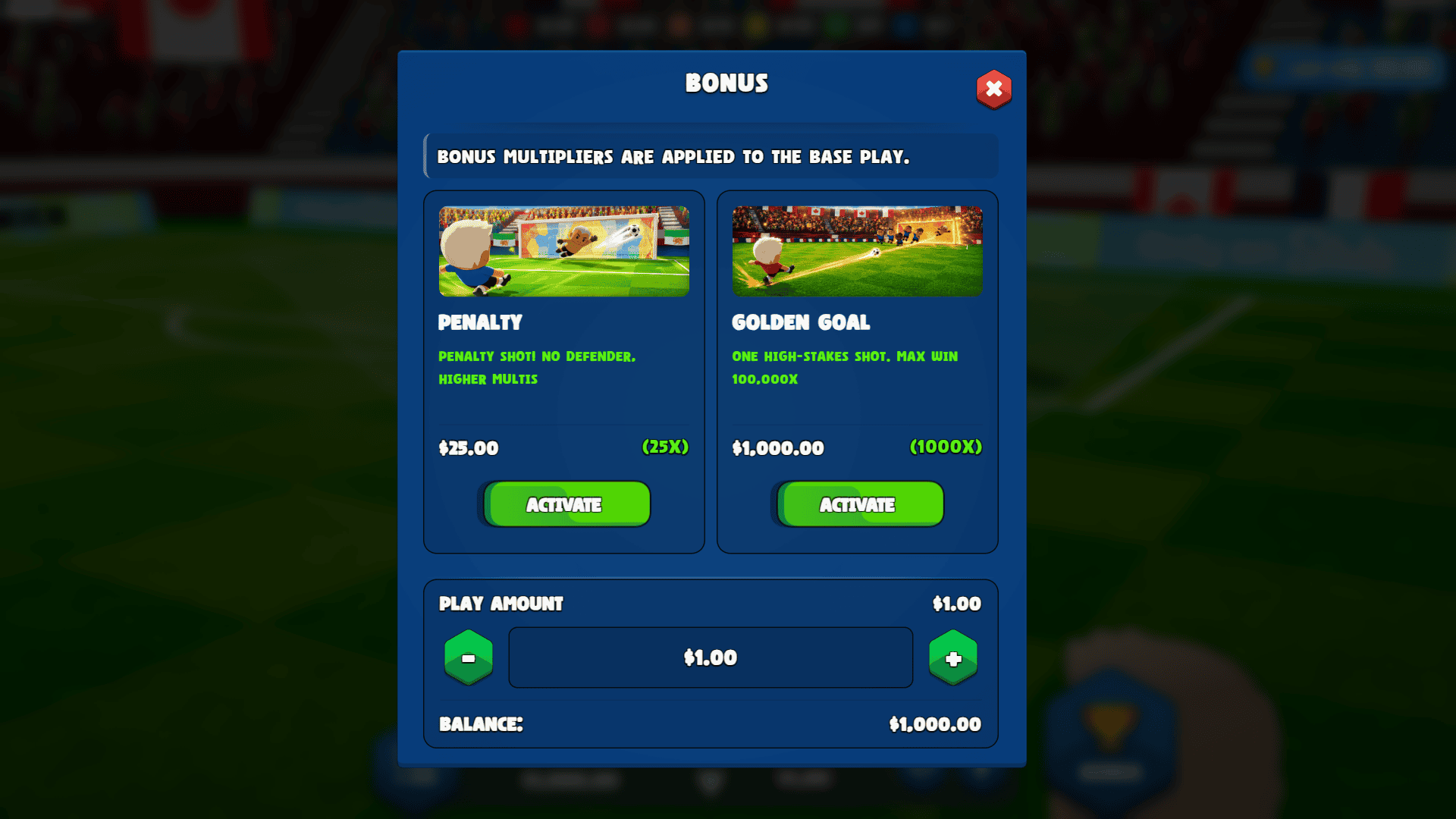 Golden Goal bonus buy menu