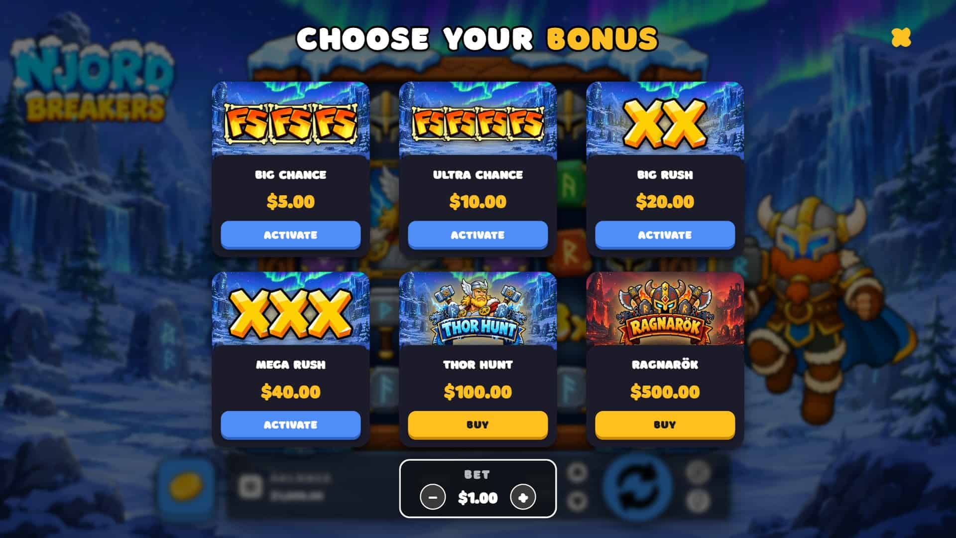 Njord Breakers bonus buy menu