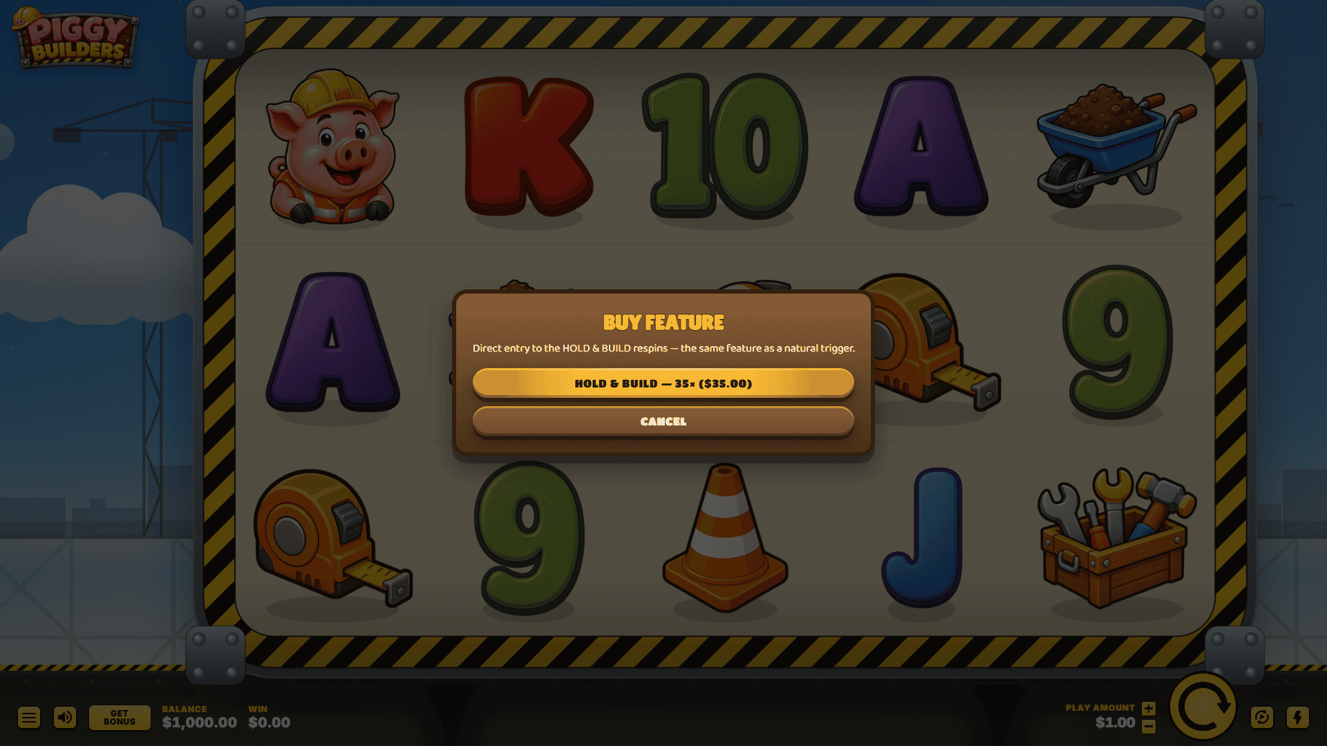 Piggy Builders bonus buy menu