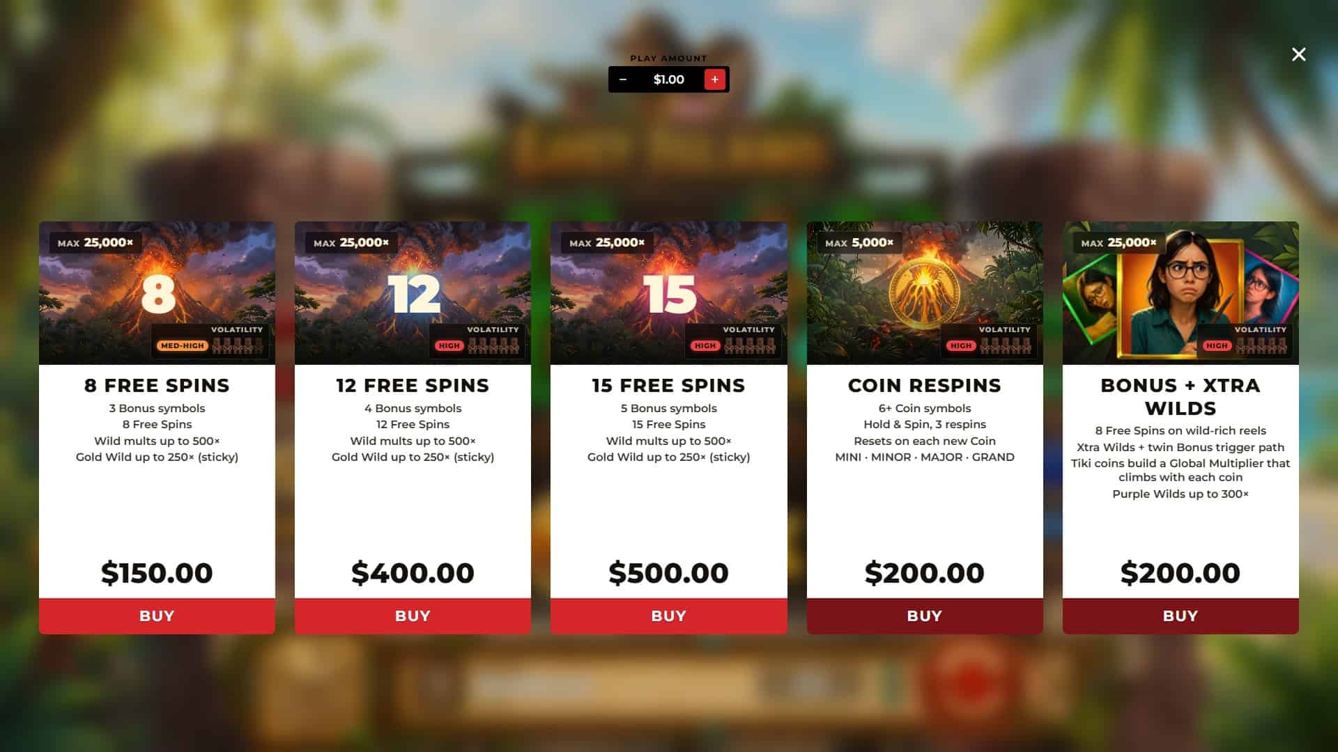 Lost Island bonus buy menu