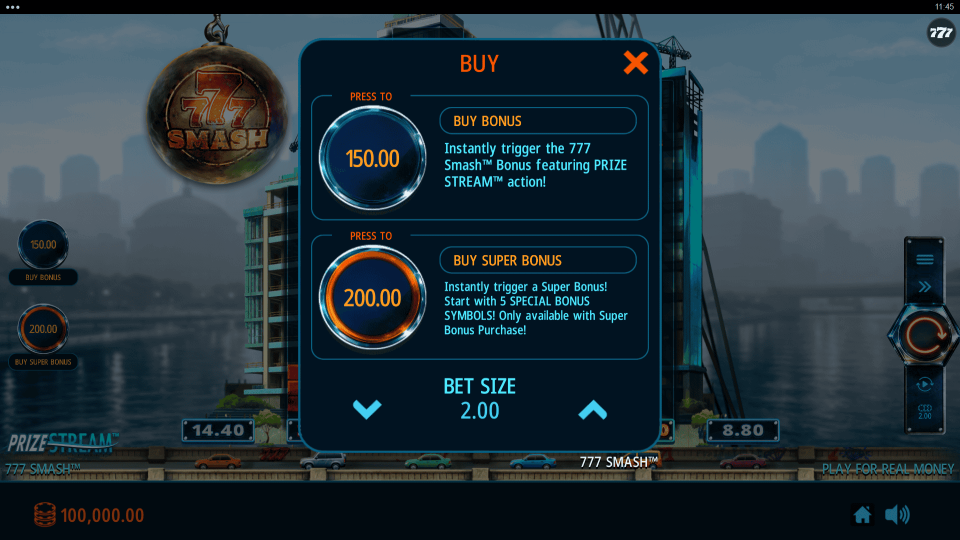 777 Smash bonus buy menu