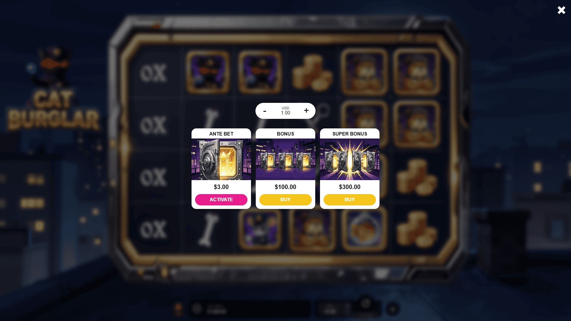 Cat Burglar bonus buy menu