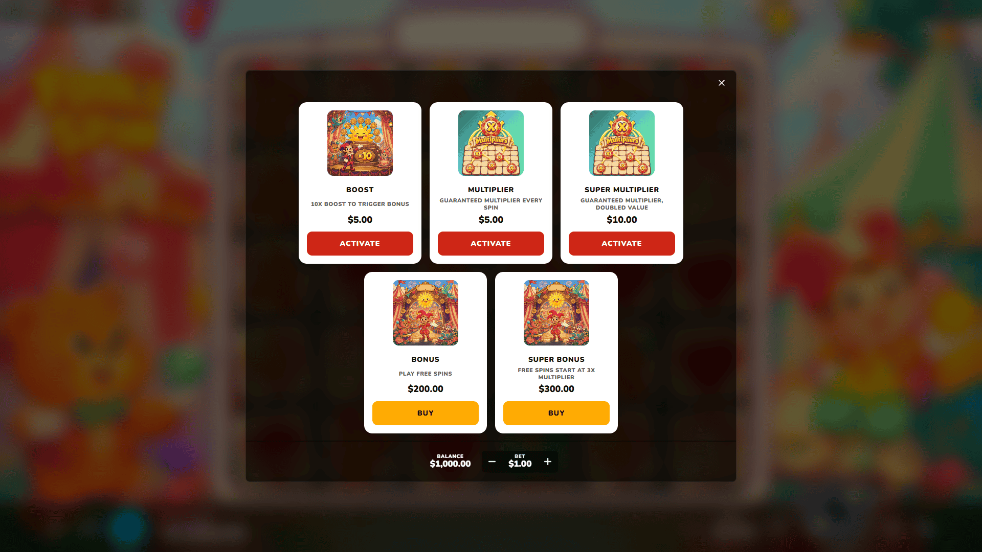 Fools Spin bonus buy menu