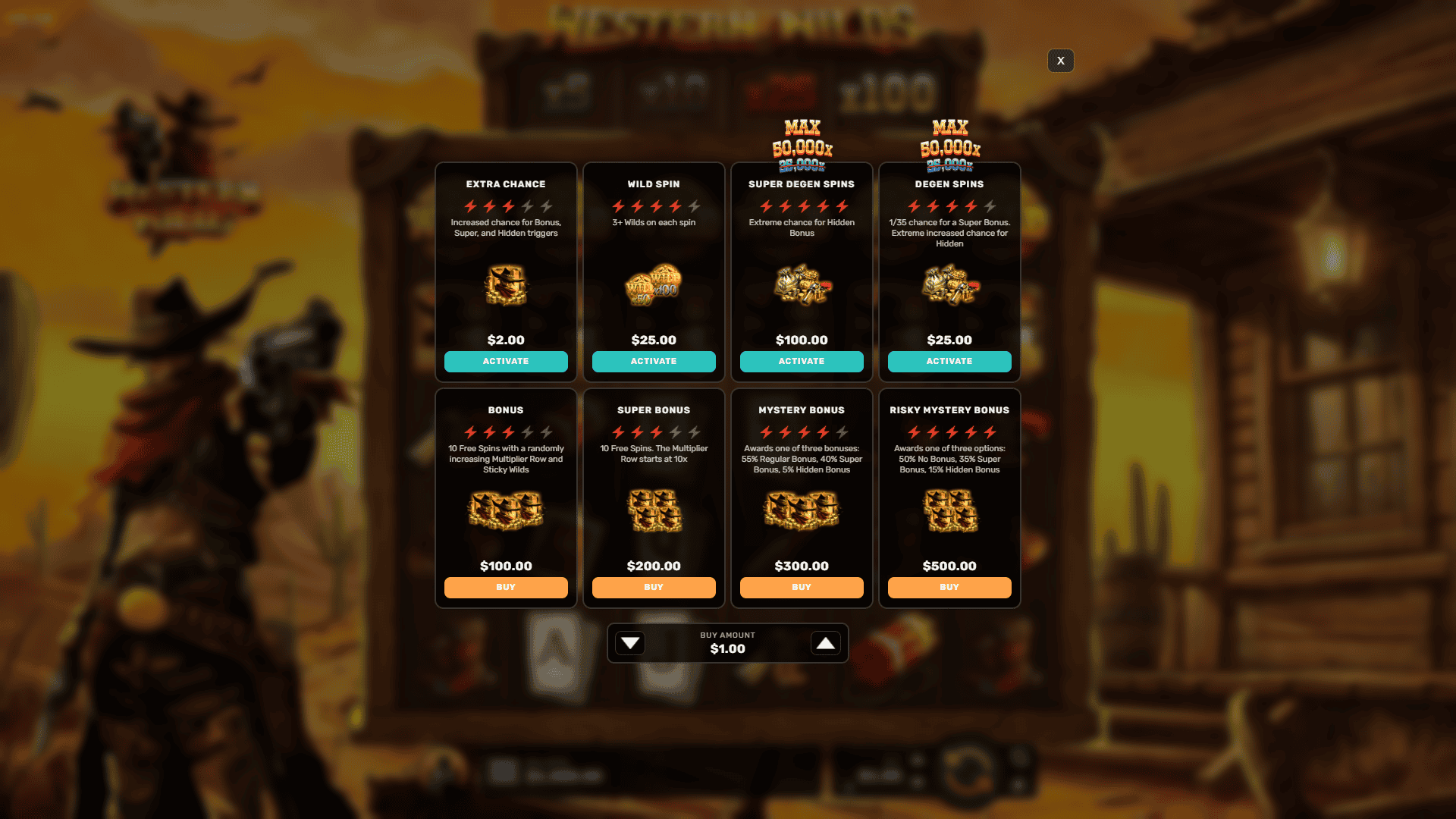 Western Wilds bonus buy menu