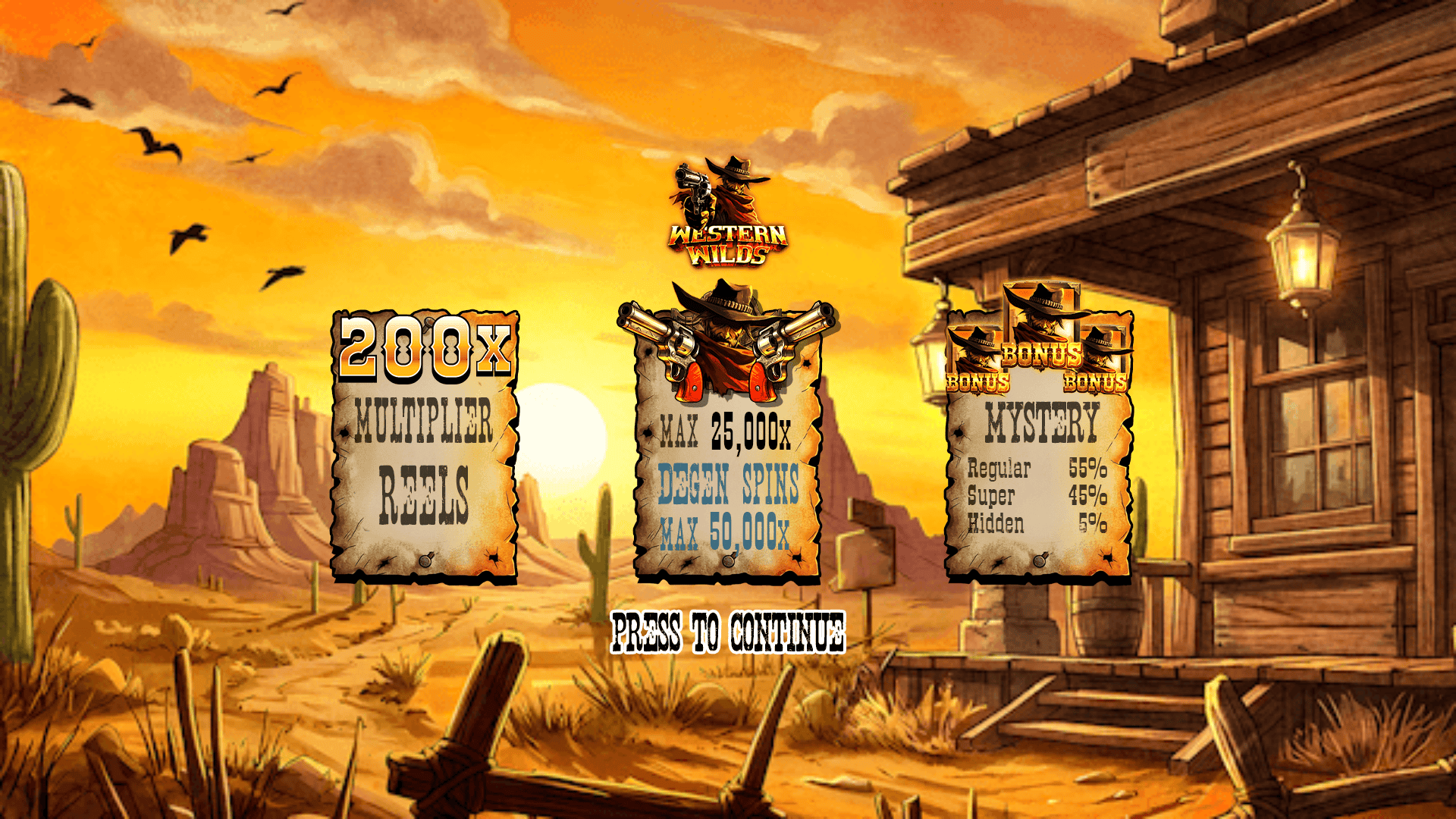 Western Wilds slot intro screen