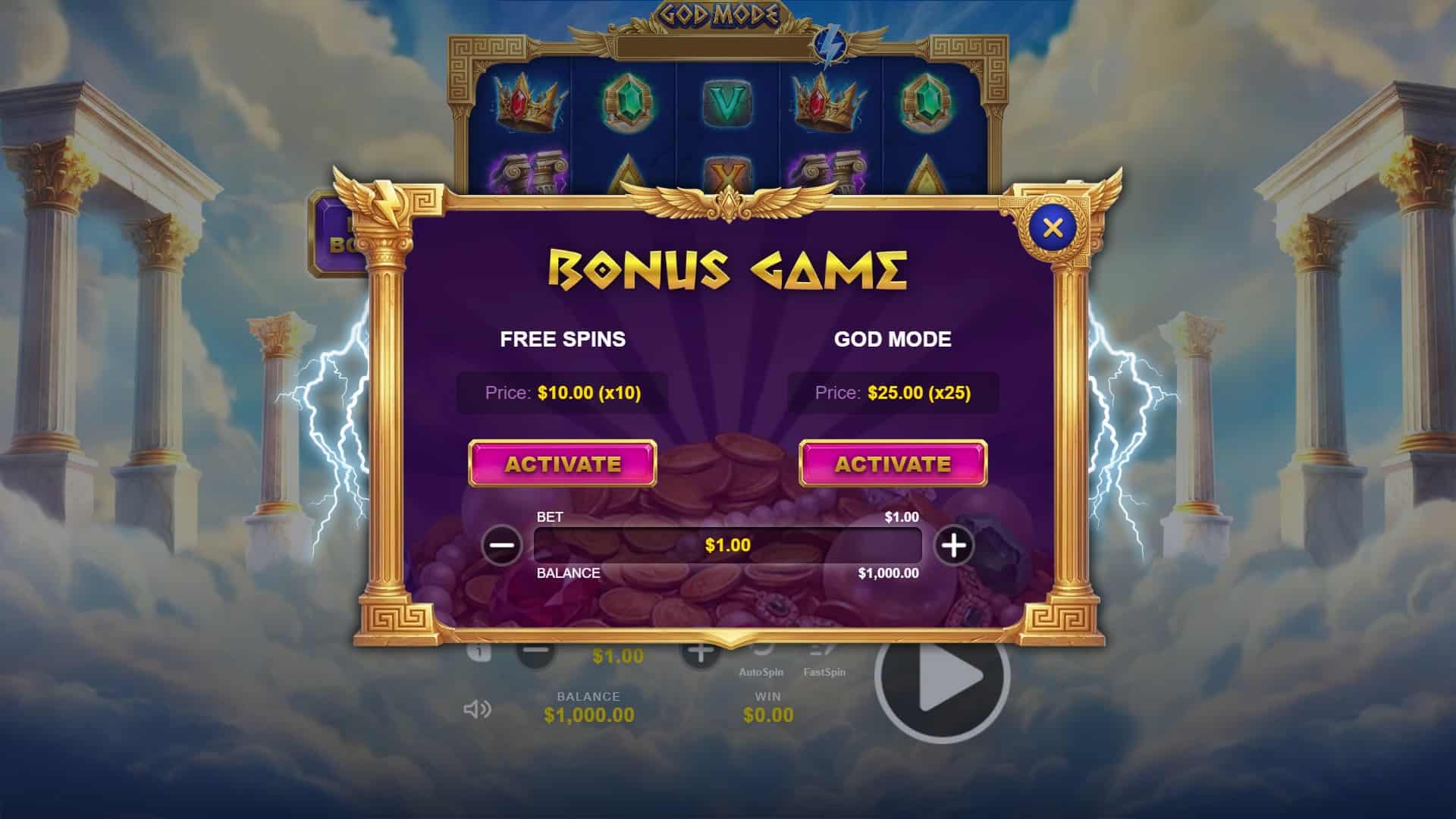 God Mode: Ascension bonus buy menu
