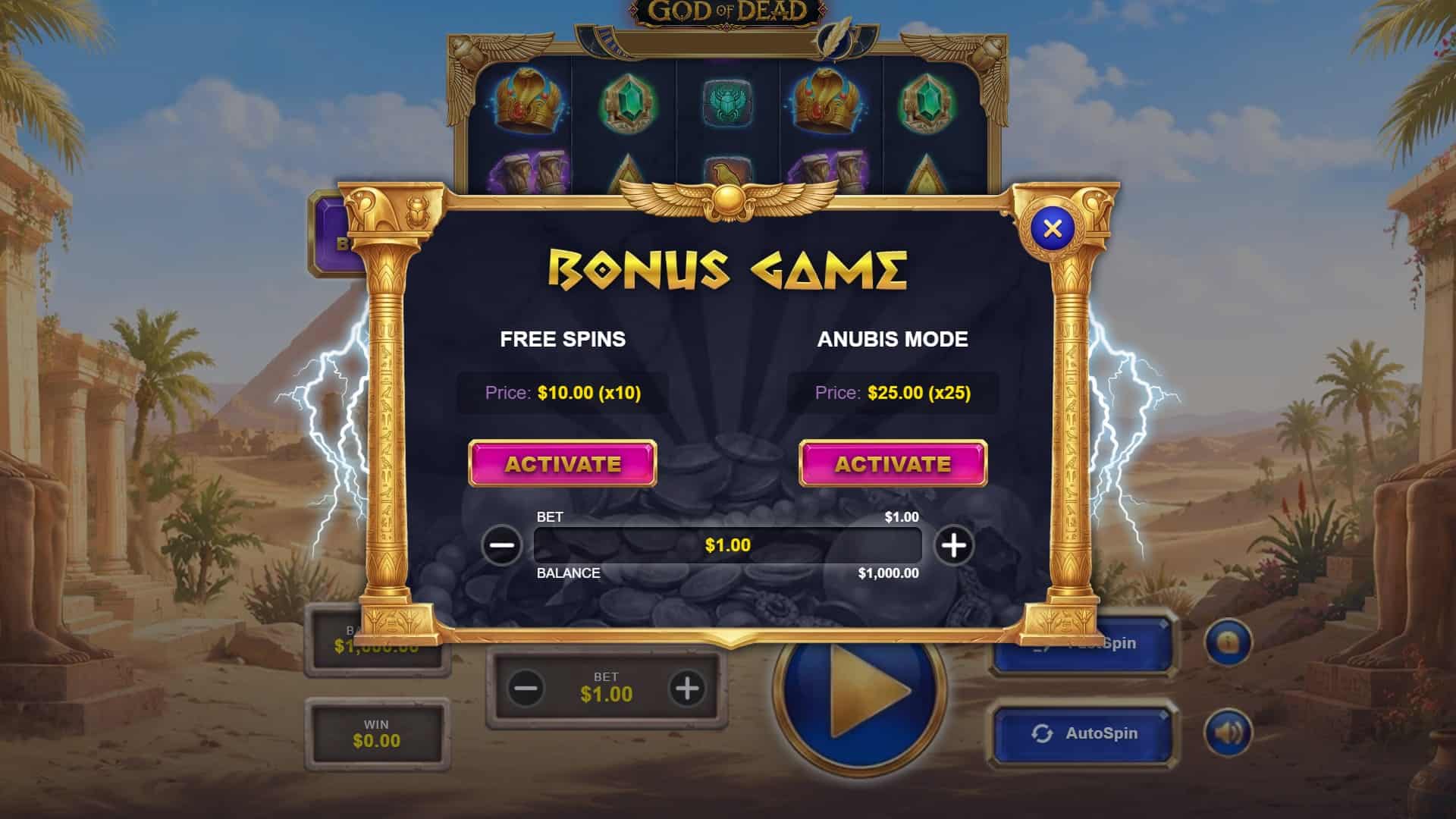 God of Dead bonus buy menu