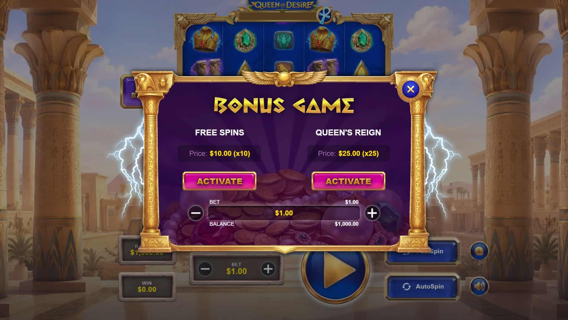 Queen of Desire bonus buy menu