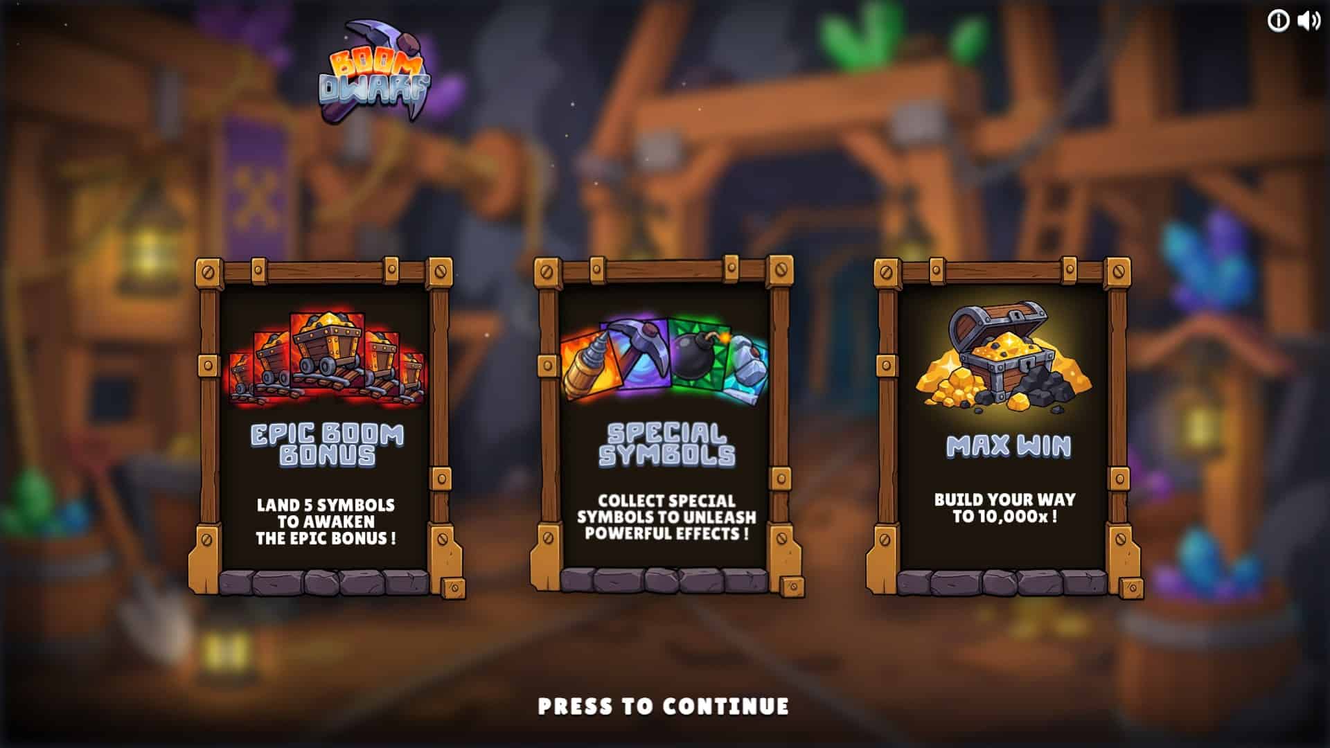Boom Dwarf slot intro screen
