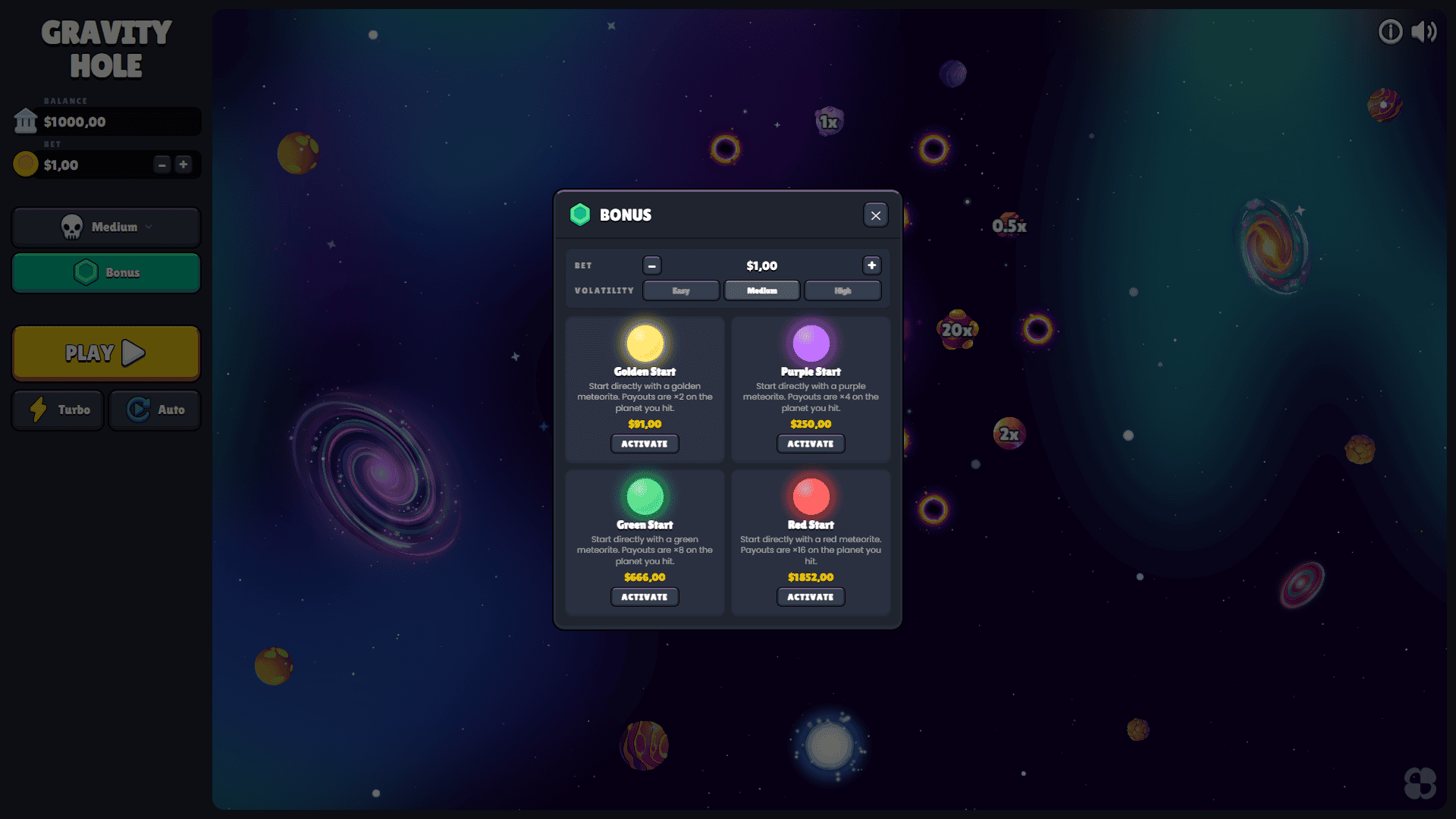 Cosmic Drop bonus buy menu