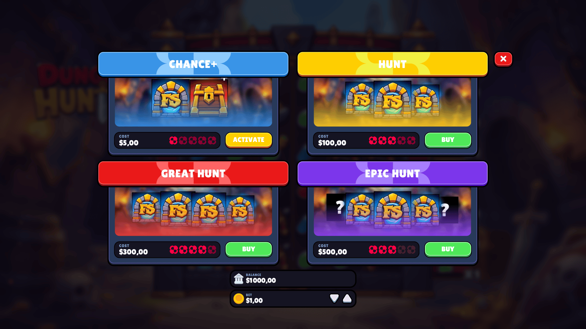 Dungeon Hunter bonus buy menu
