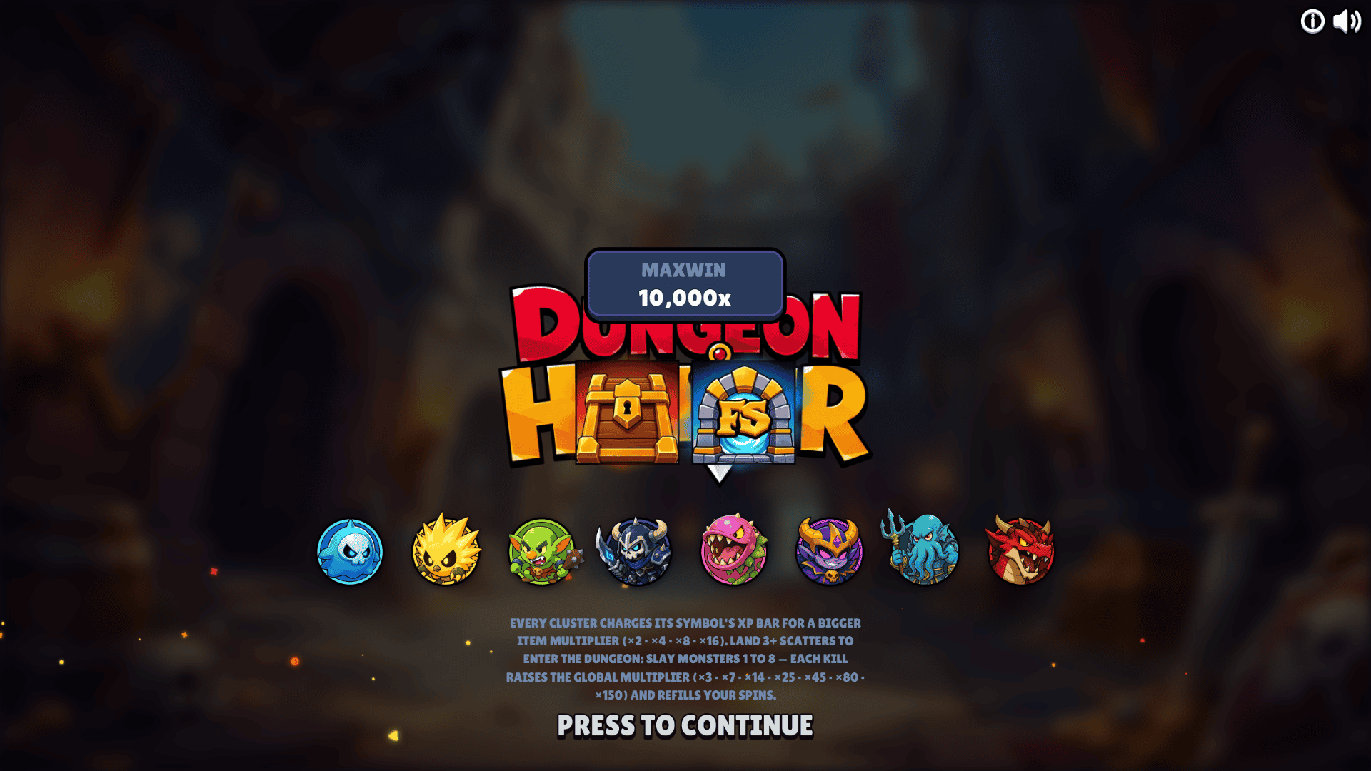 Dungeon Hunter slot intro screen