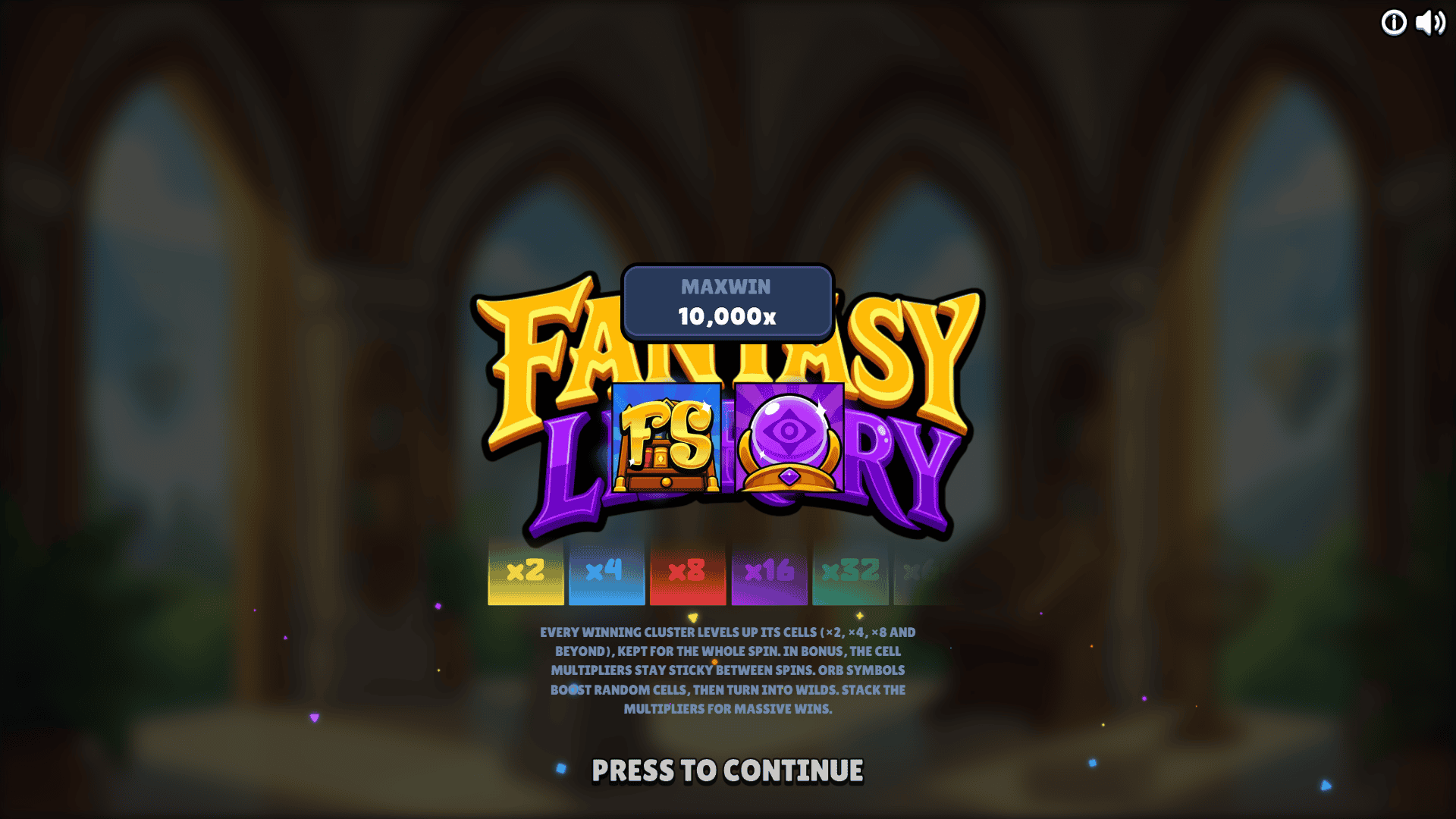 Fantasy Library slot intro screen