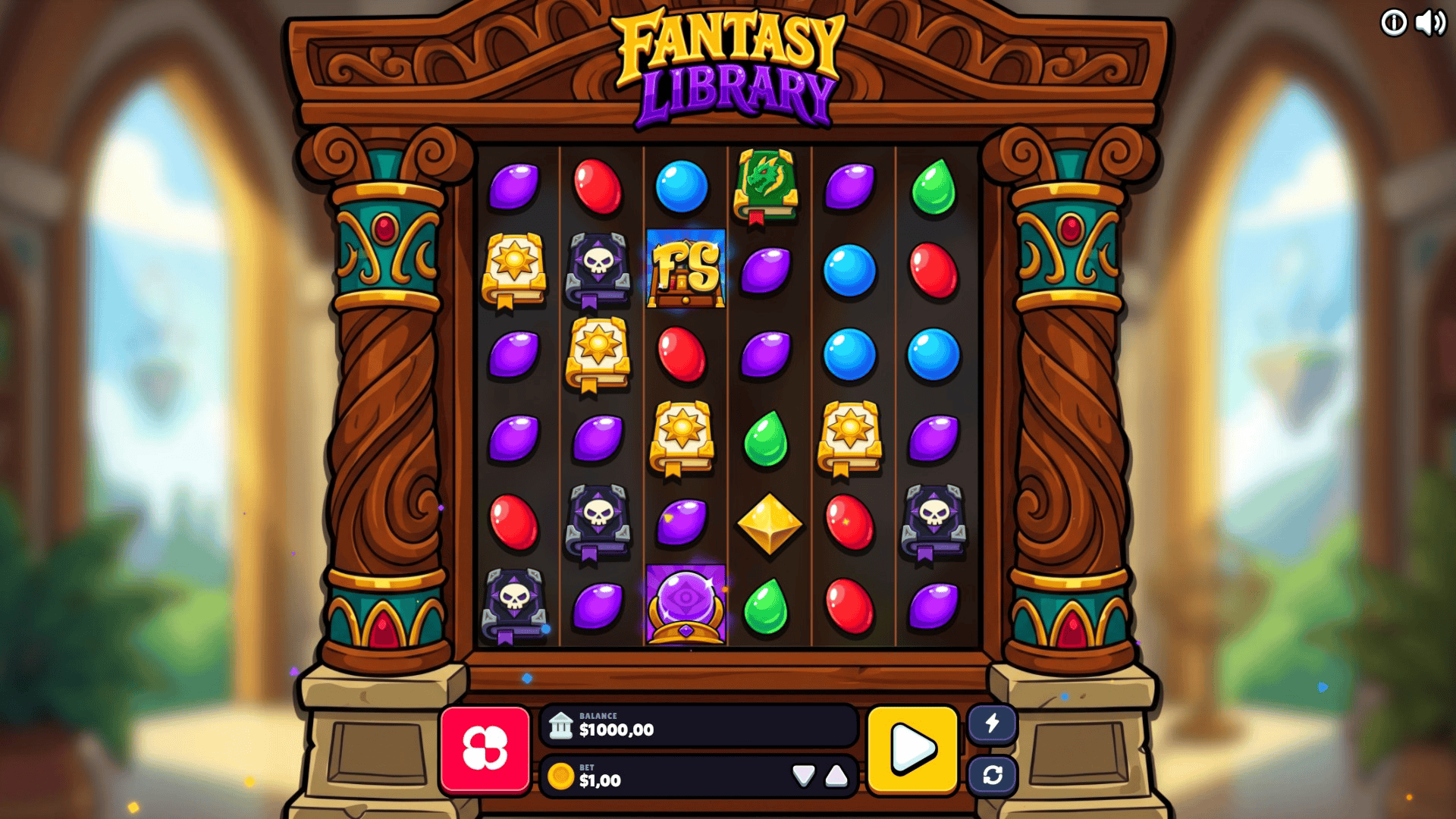 Fantasy Library slot gameplay reels