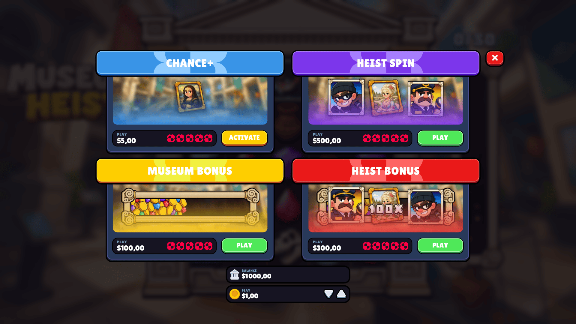 Museum Heist bonus buy menu