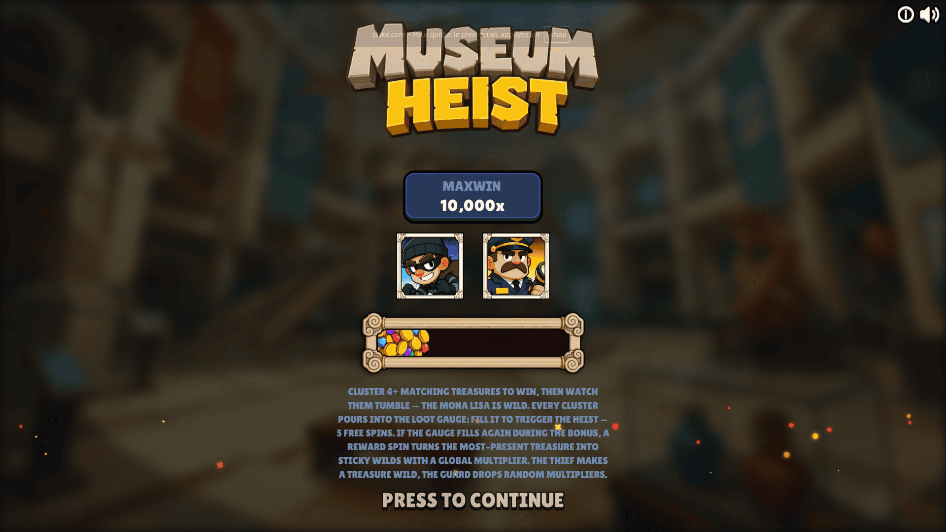 Museum Heist slot intro screen