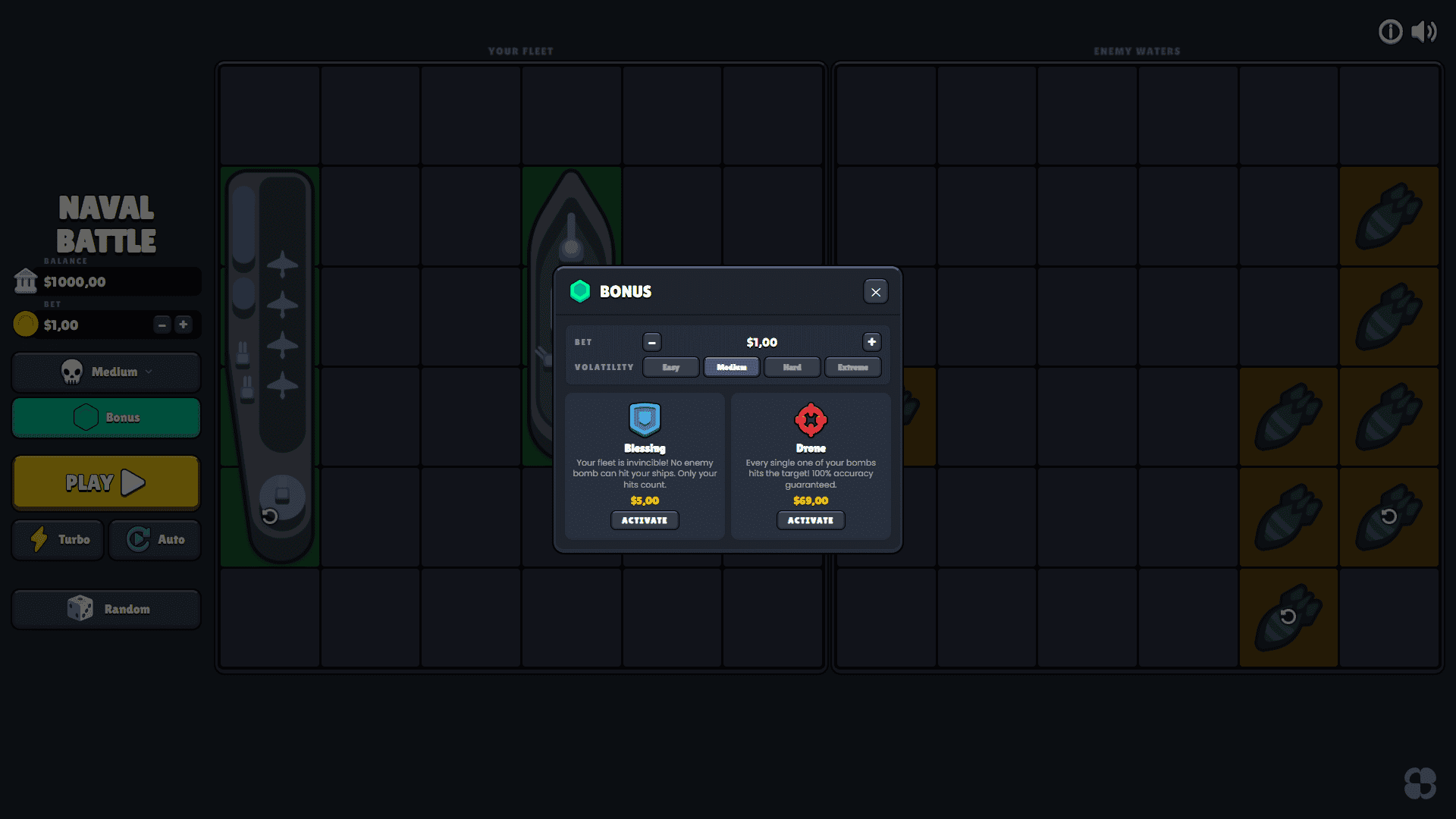 Naval Battle bonus buy menu
