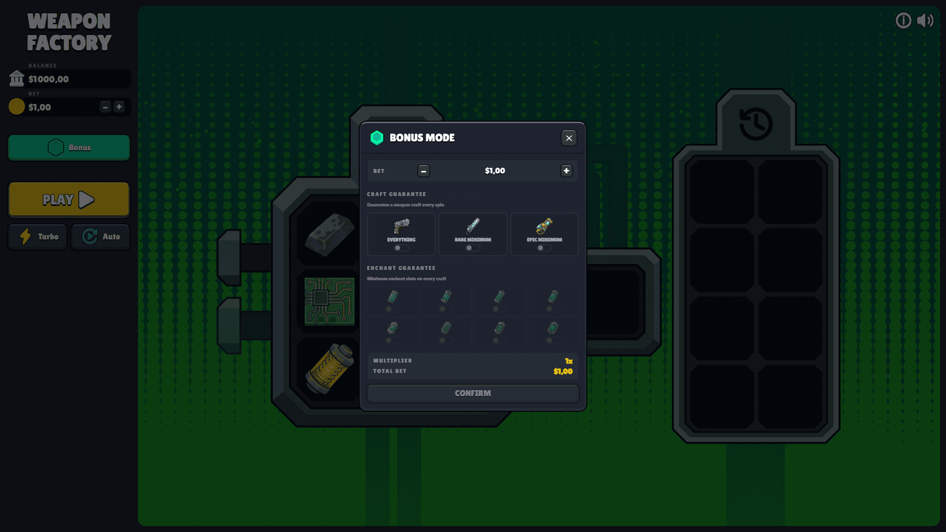 Weapon Factory bonus buy menu