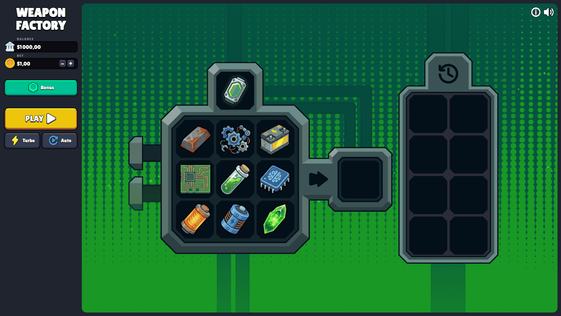 Weapon Factory slot gameplay reels