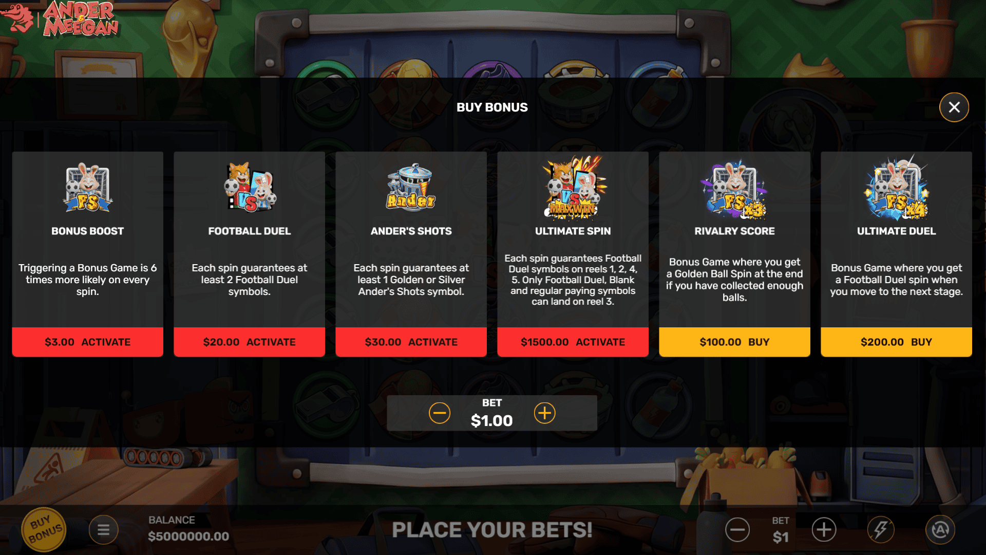 Ander & Meegan bonus buy menu