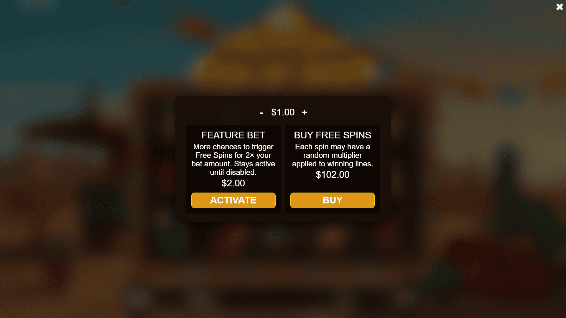 Sol de oro bonus buy menu