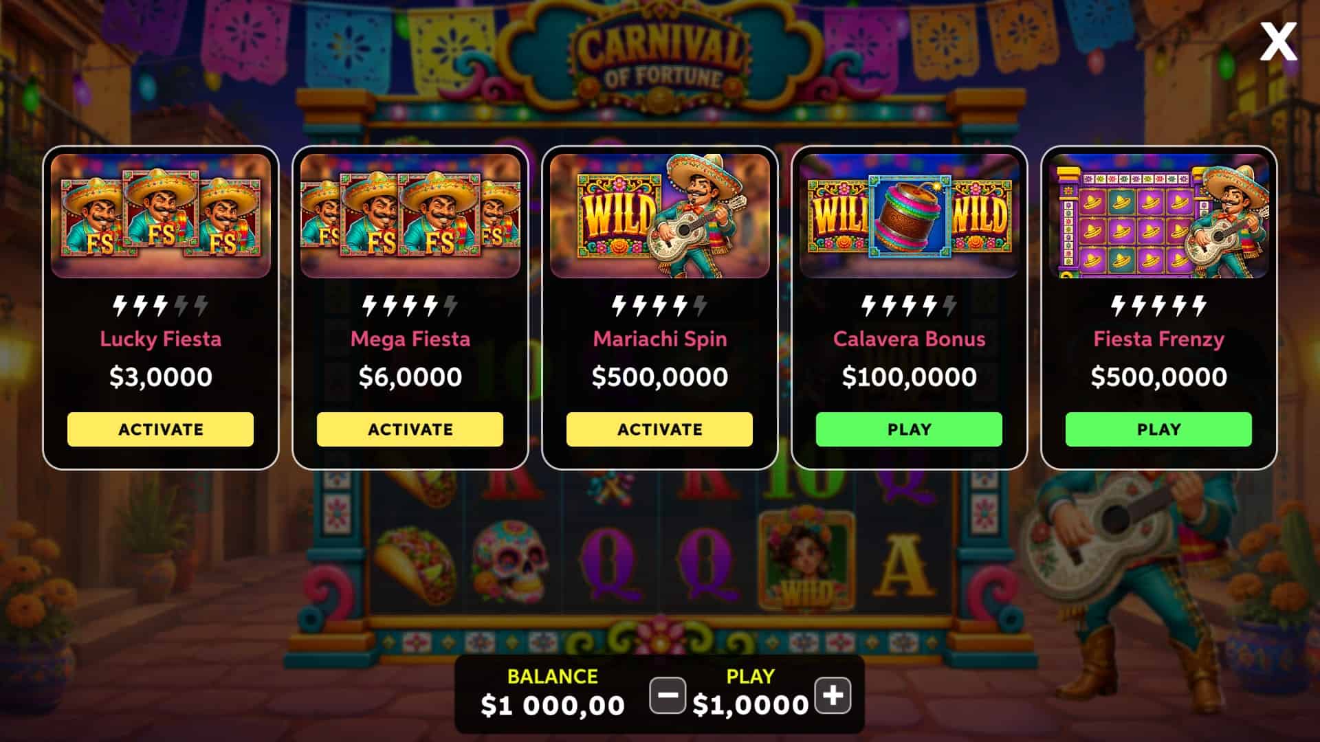 Carnival of Fortune bonus buy menu