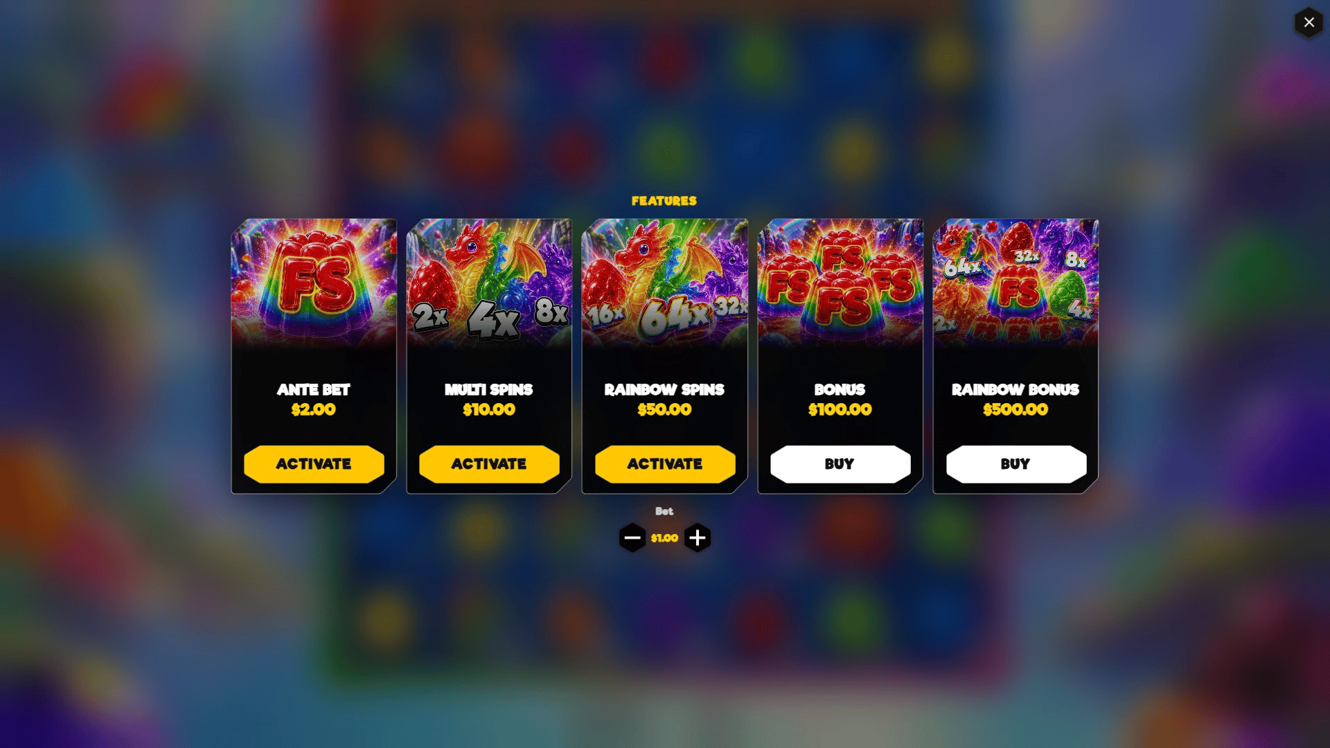 Jelly Dragons bonus buy menu