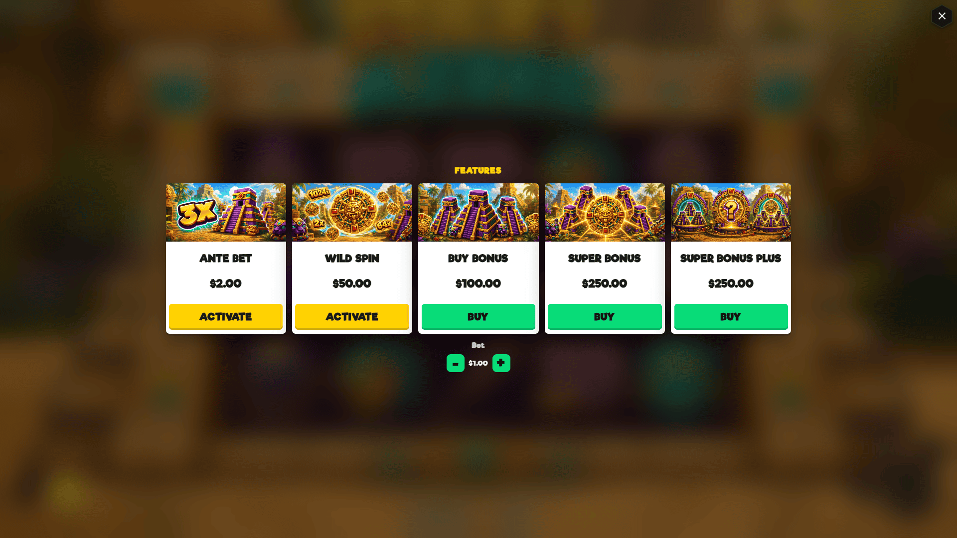 Sticky Aztec bonus buy menu
