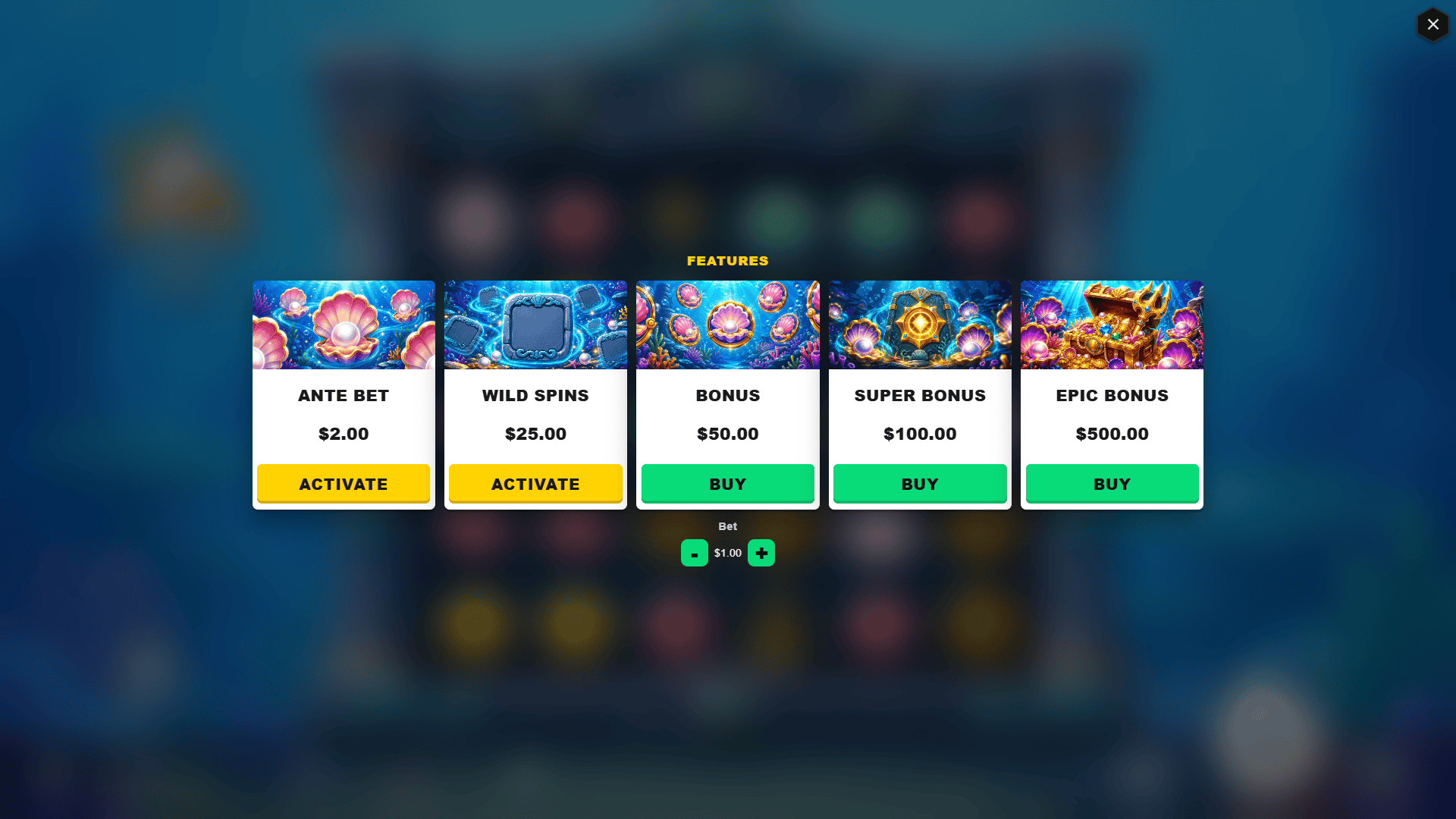 Unda Da Sea bonus buy menu
