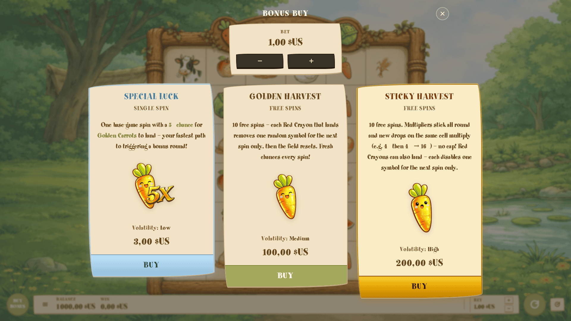 Ghibli's Farm bonus buy menu