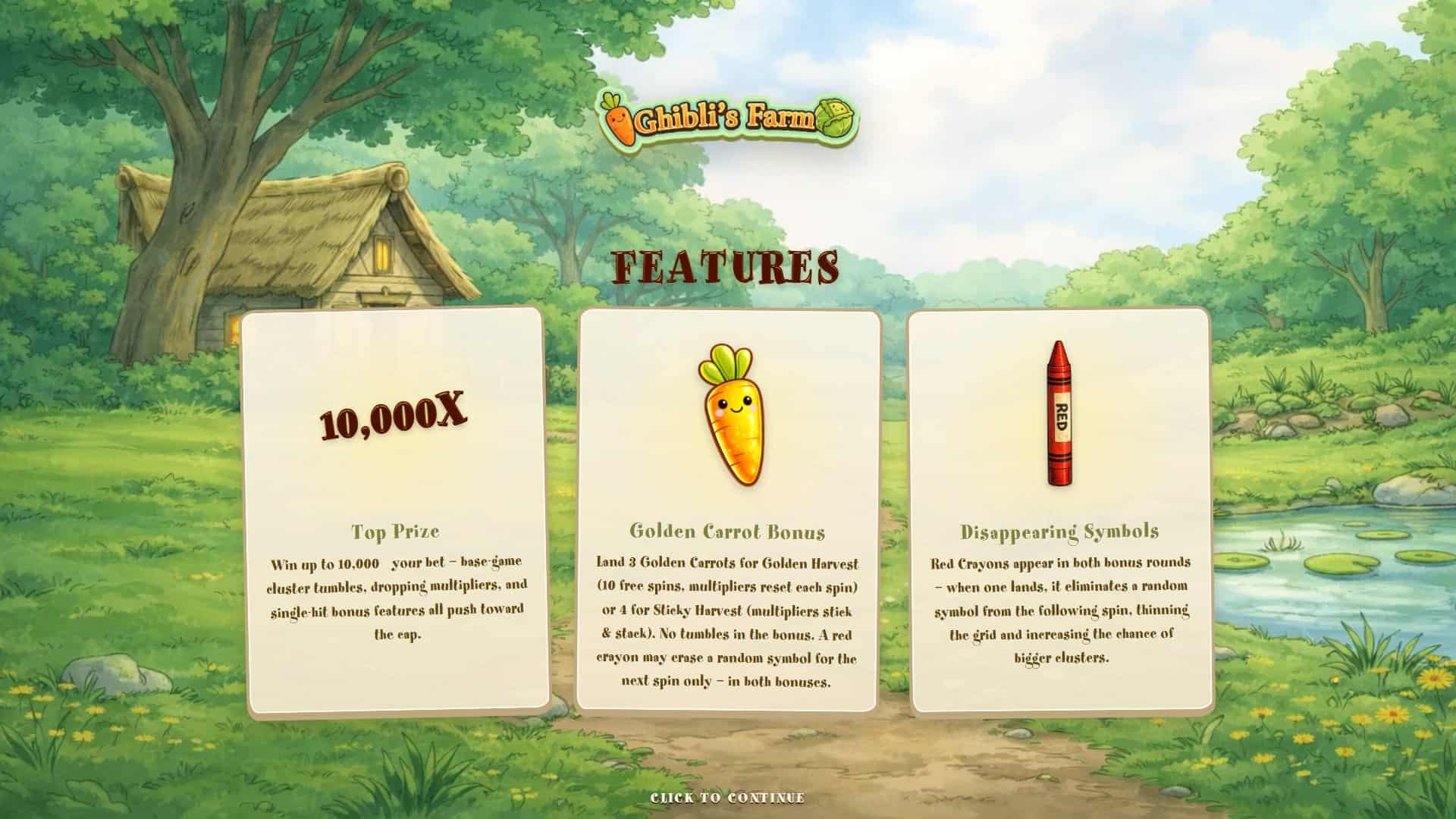 Ghibli's Farm slot intro screen