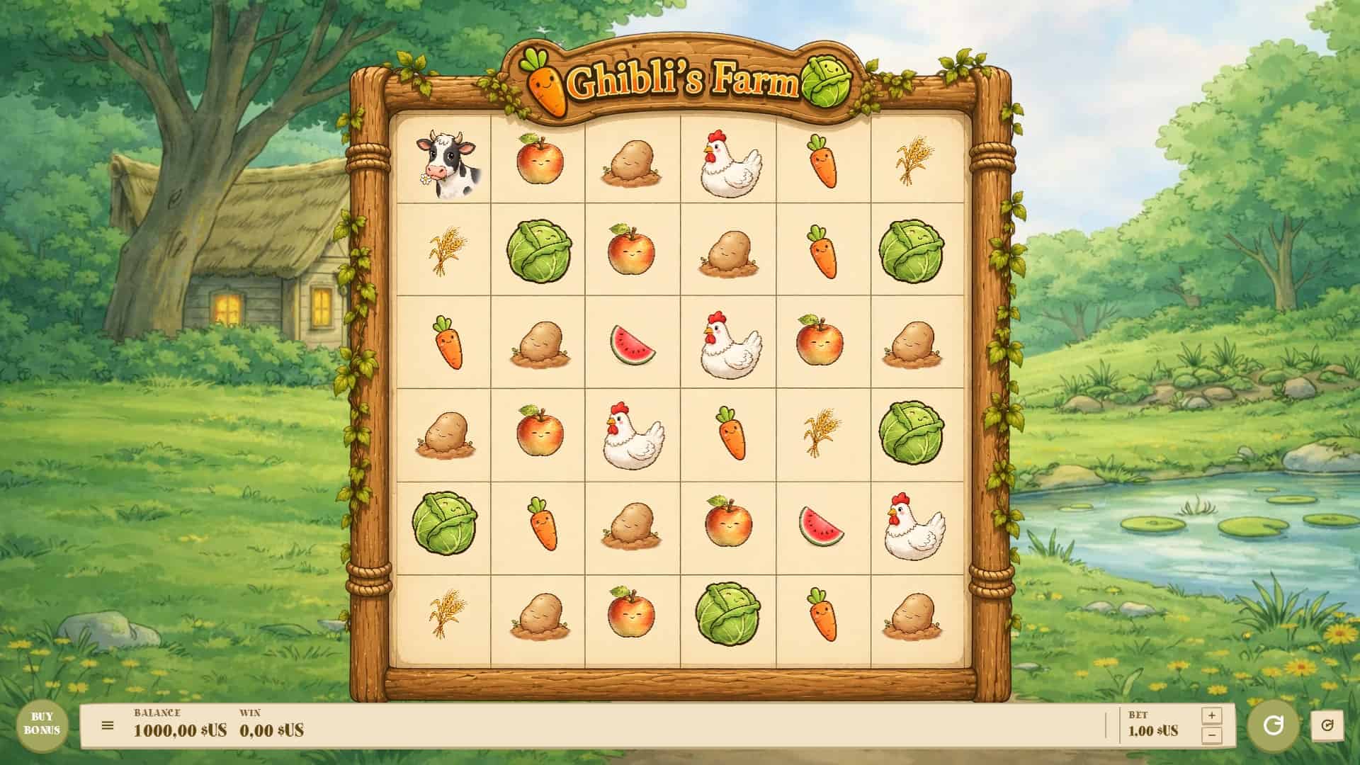 Ghibli's Farm slot gameplay reels