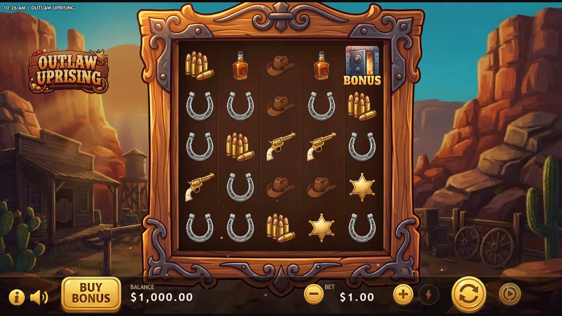 Outlaw Uprising slot gameplay reels