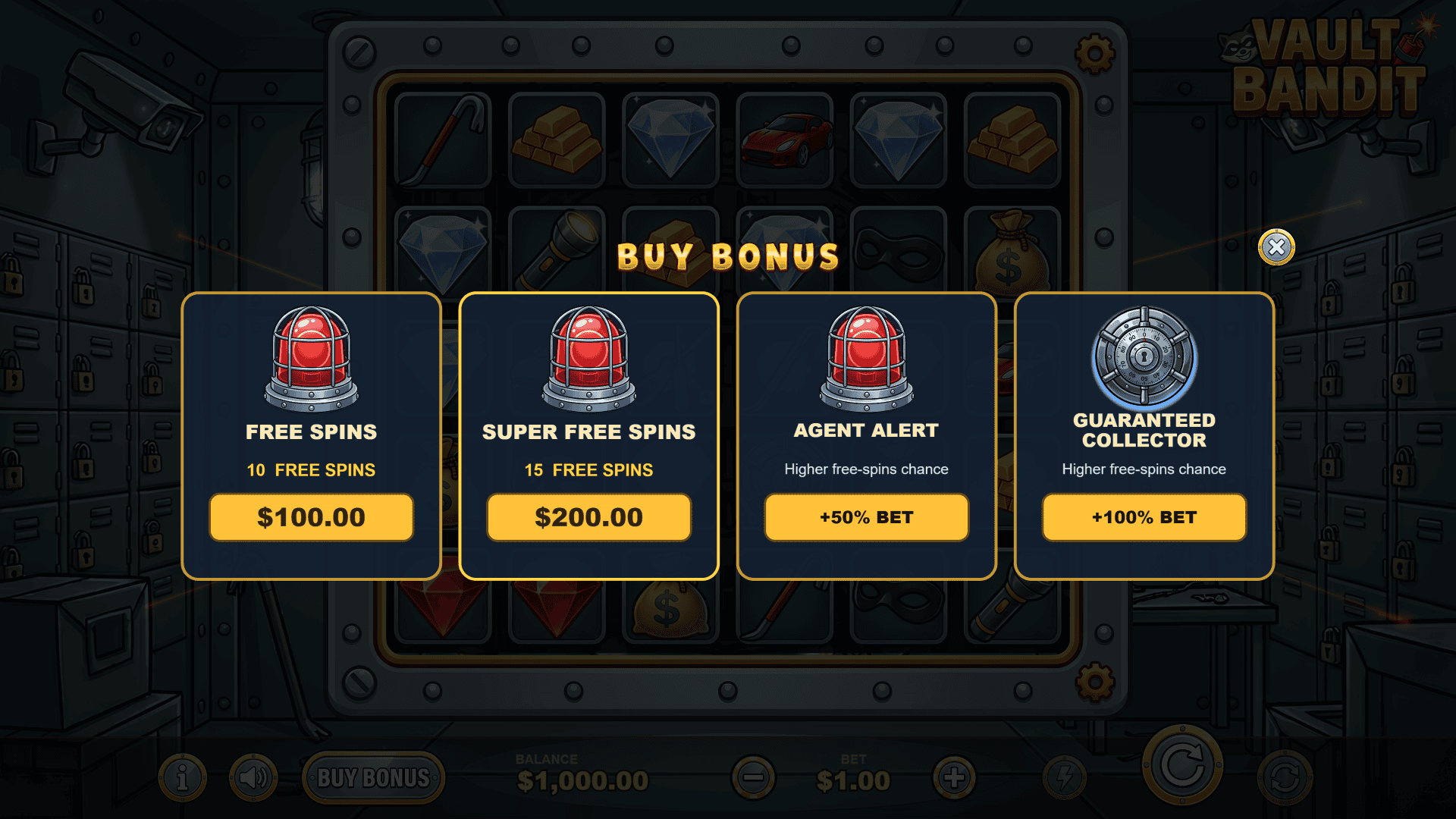 Vault Bandit bonus buy menu