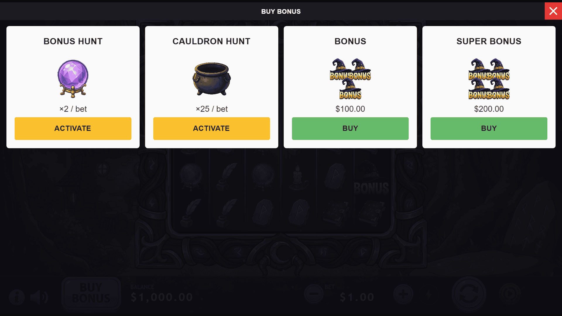 Witch Fox bonus buy menu
