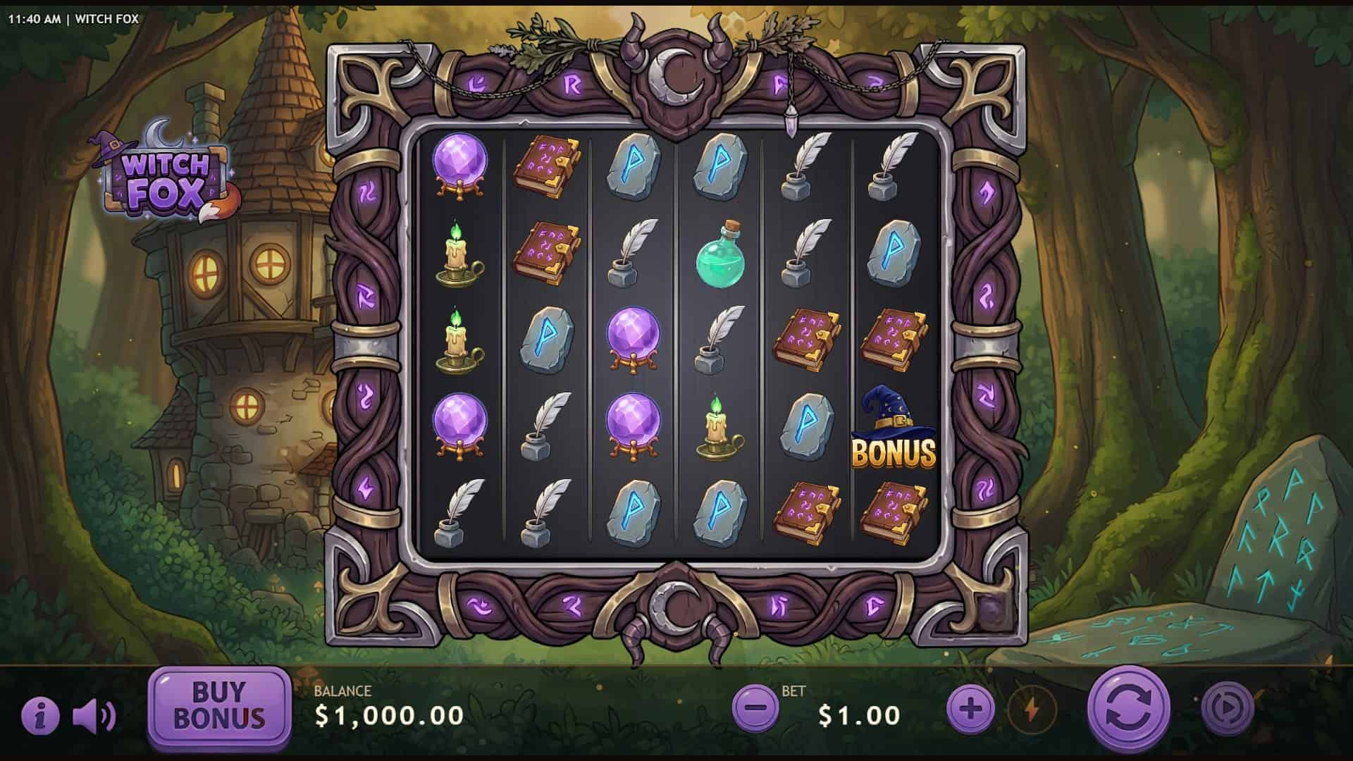 Witch Fox slot gameplay reels