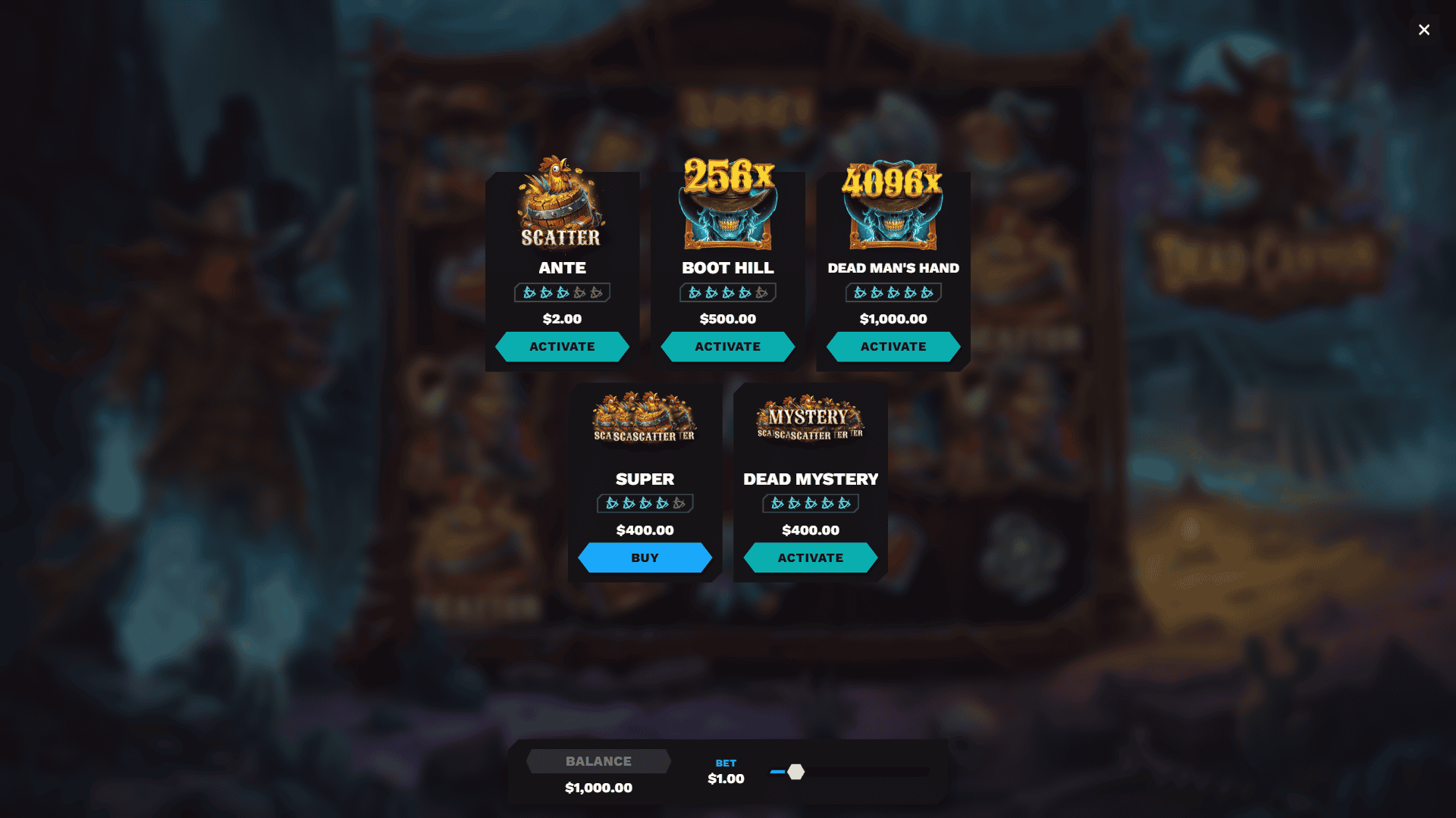 Dead Canyon bonus buy menu