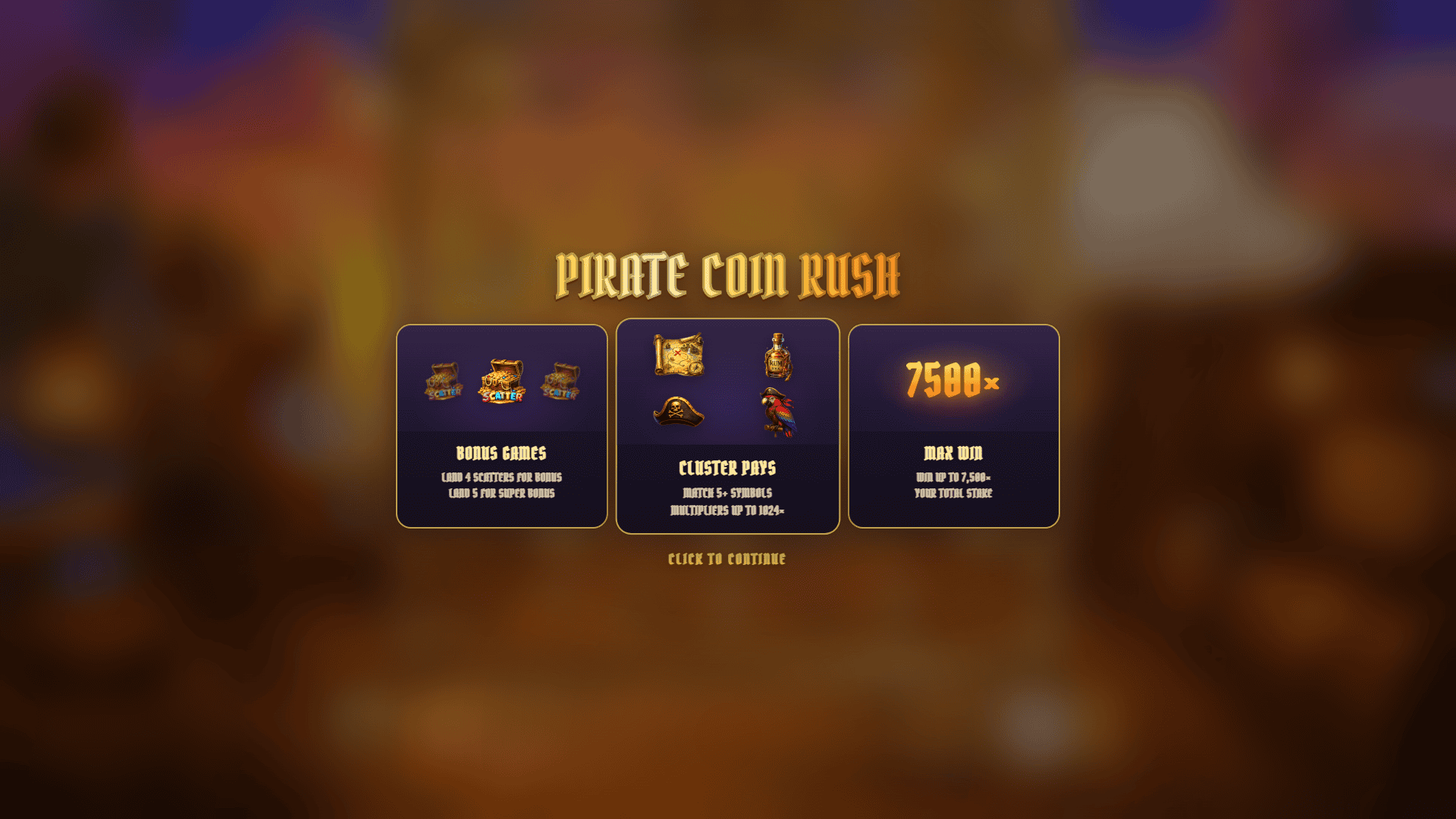 Pirate Coin Rush slot intro screen