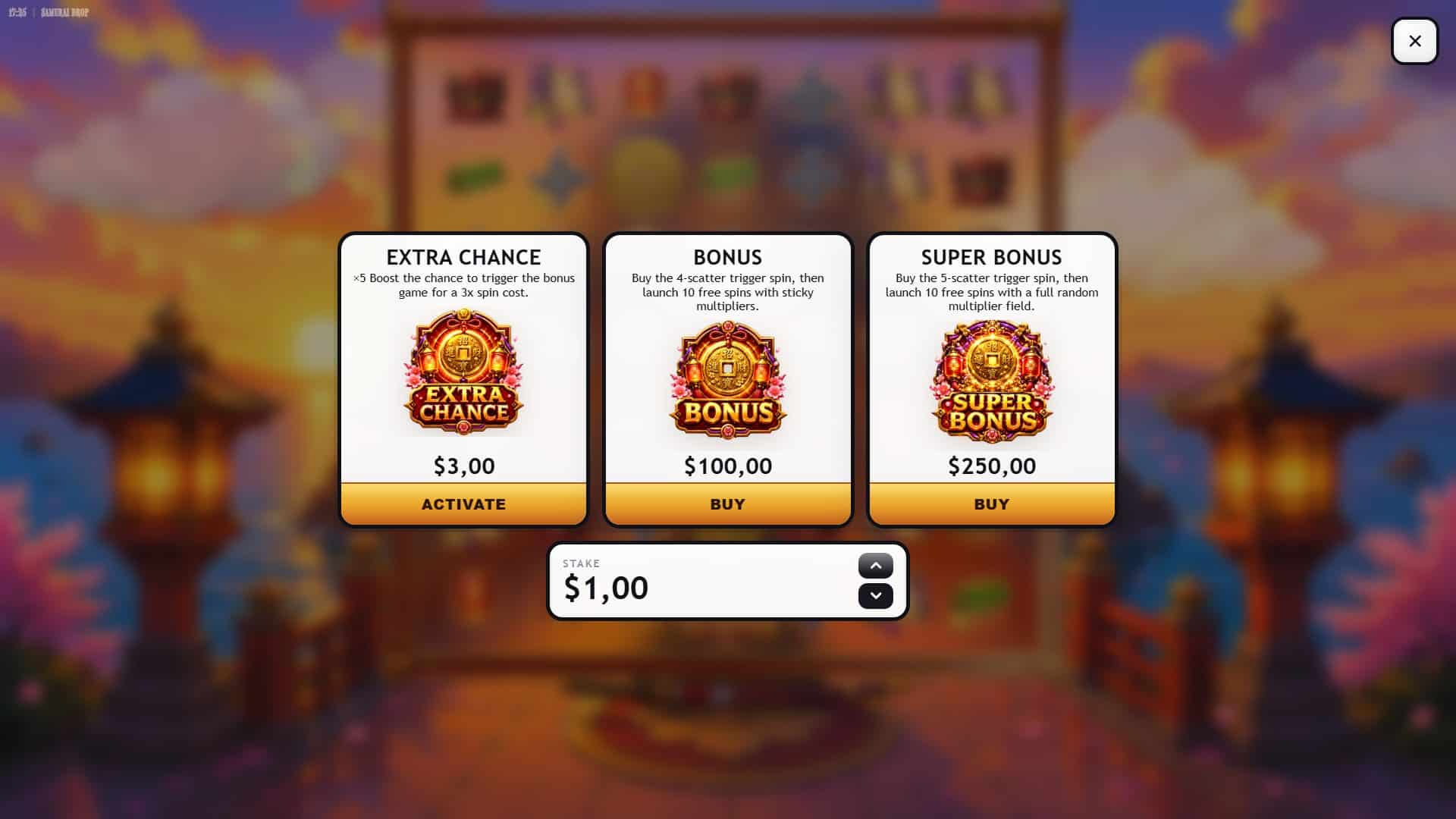 Samurai Drop bonus buy menu