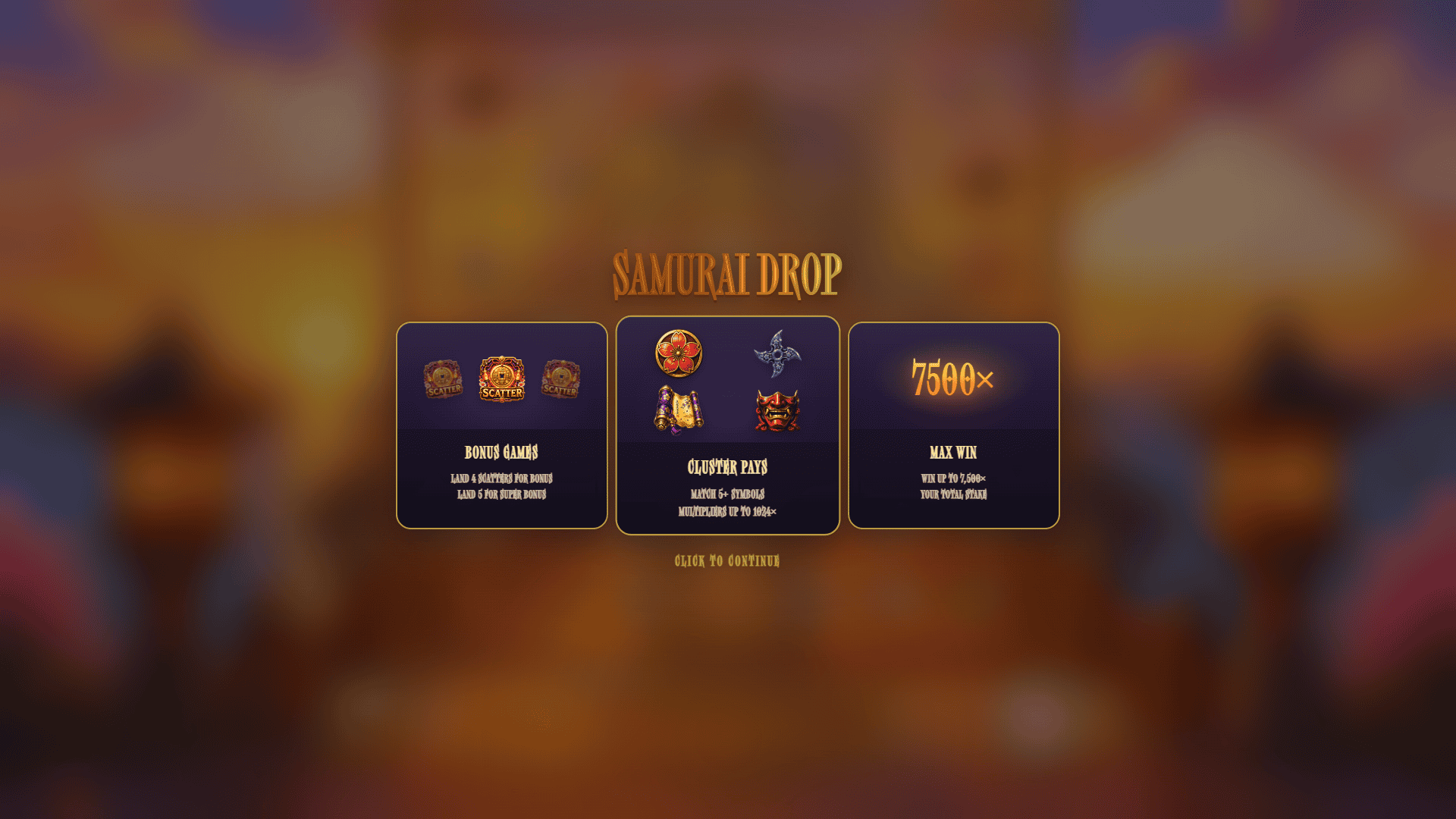 Samurai Drop slot intro screen