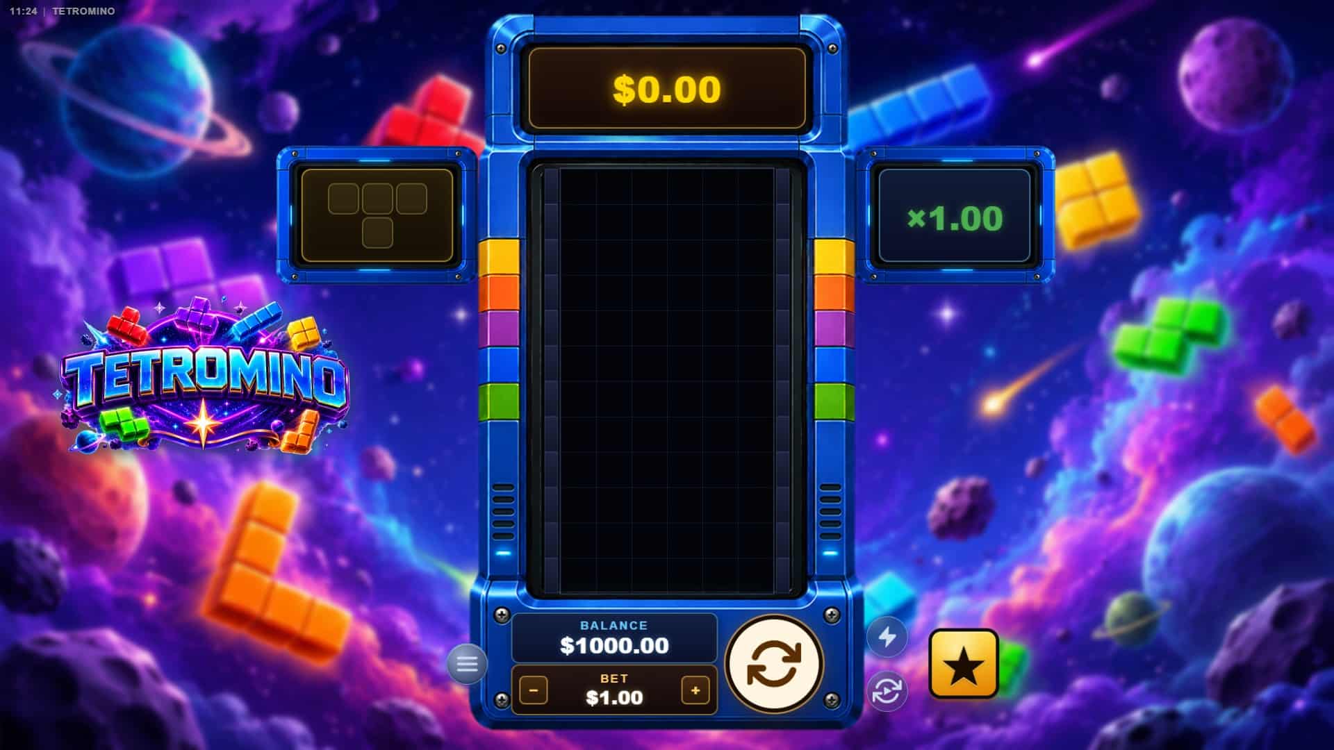 Tetromino slot gameplay reels