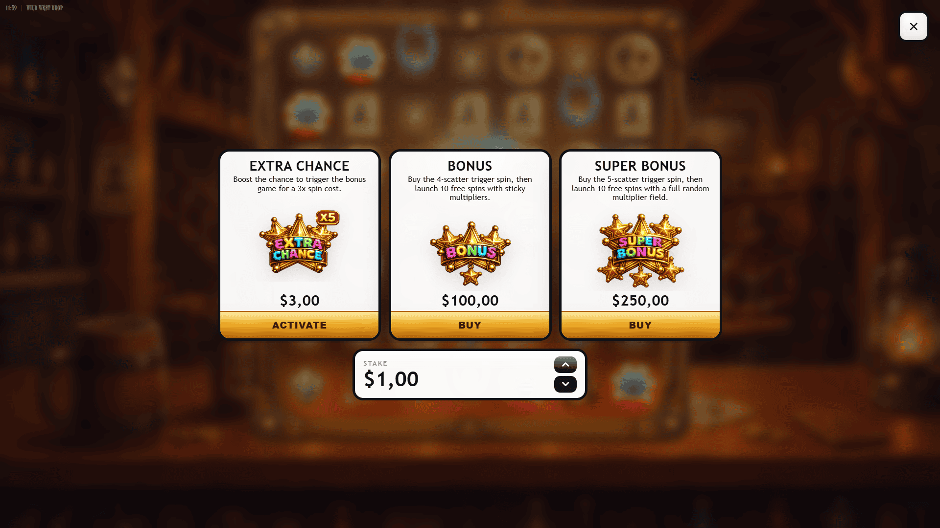 Wild West Drop bonus buy menu