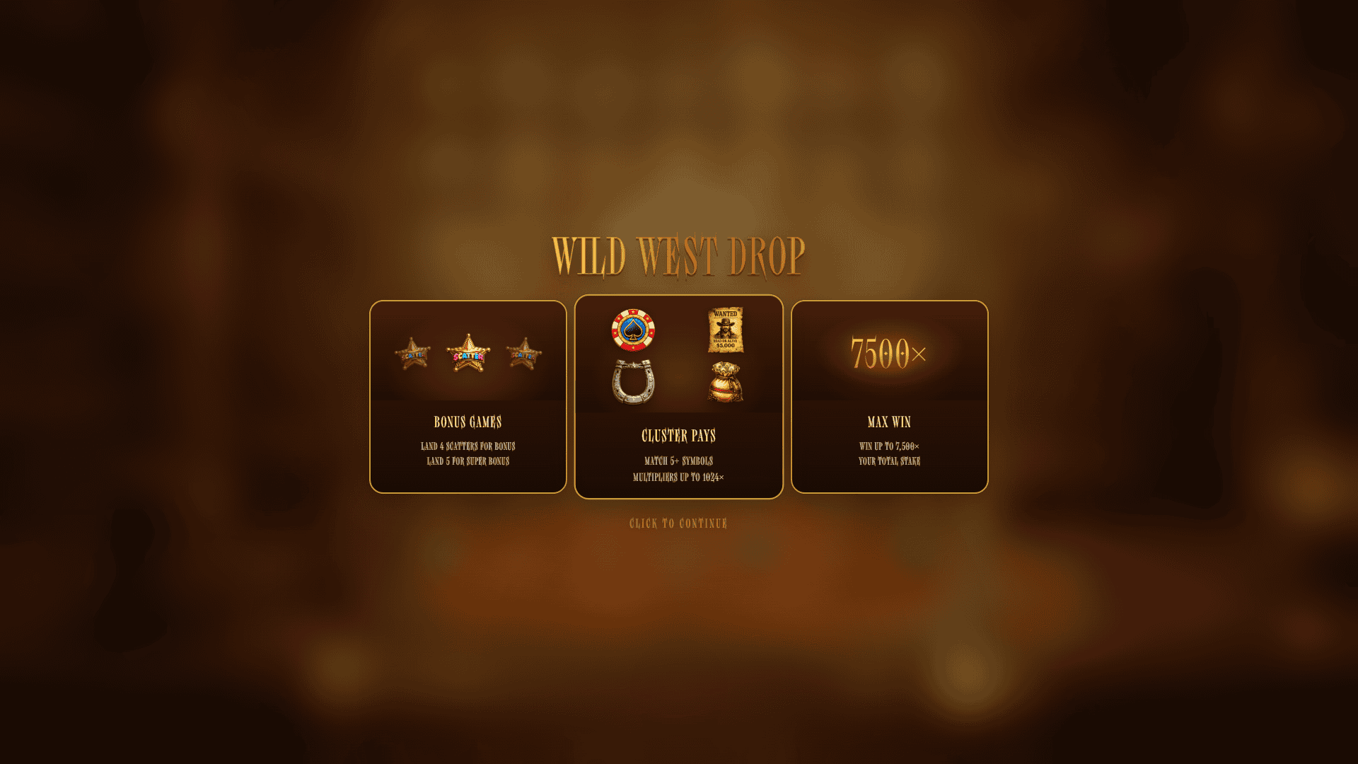 Wild West Drop slot intro screen