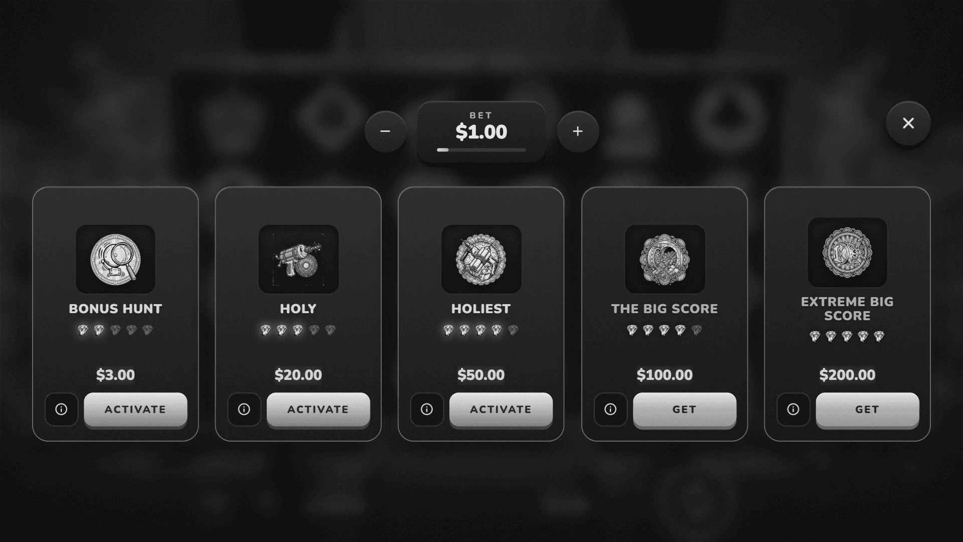 Black and Steal bonus buy menu