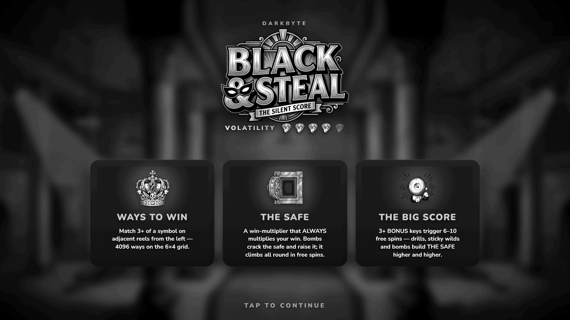 Black and Steal slot intro screen